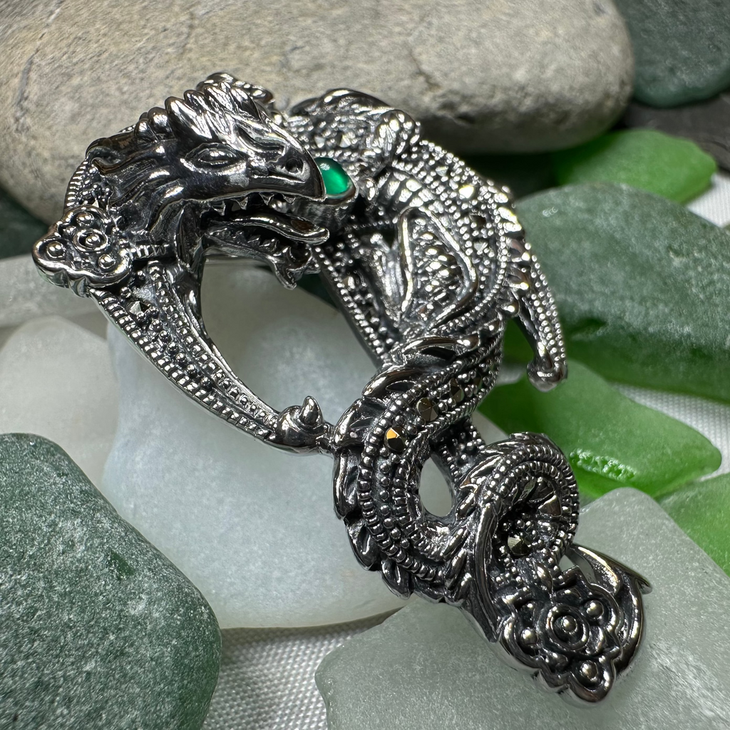 Zyrinx Marcasite Dragon Brooch in Sterling Silver