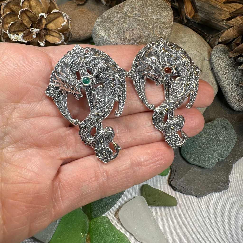 Zyrinx Marcasite Dragon Brooch in Sterling Silver