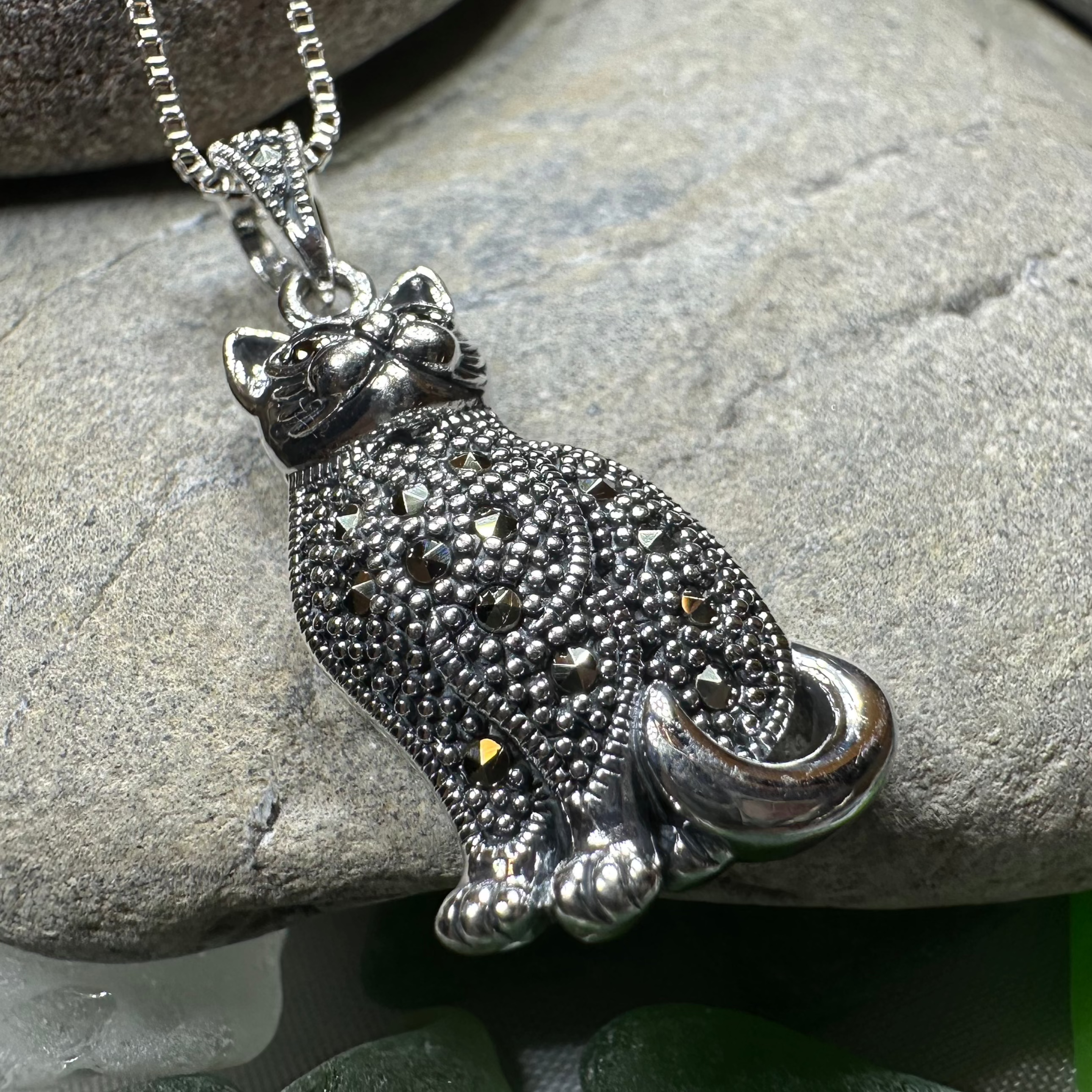 Sitting Pretty Marcasite Cat Necklace