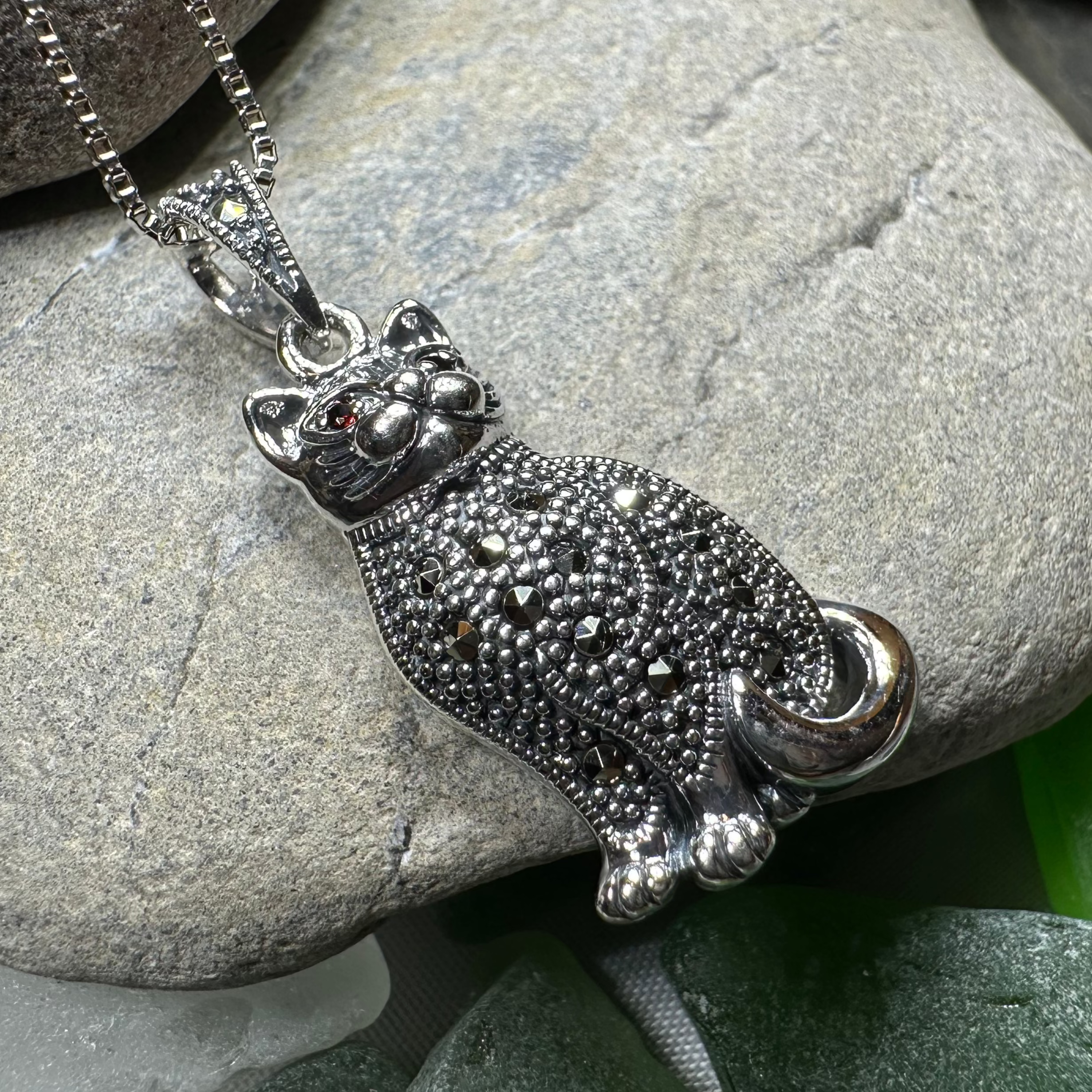 Sitting Pretty Marcasite Cat Necklace