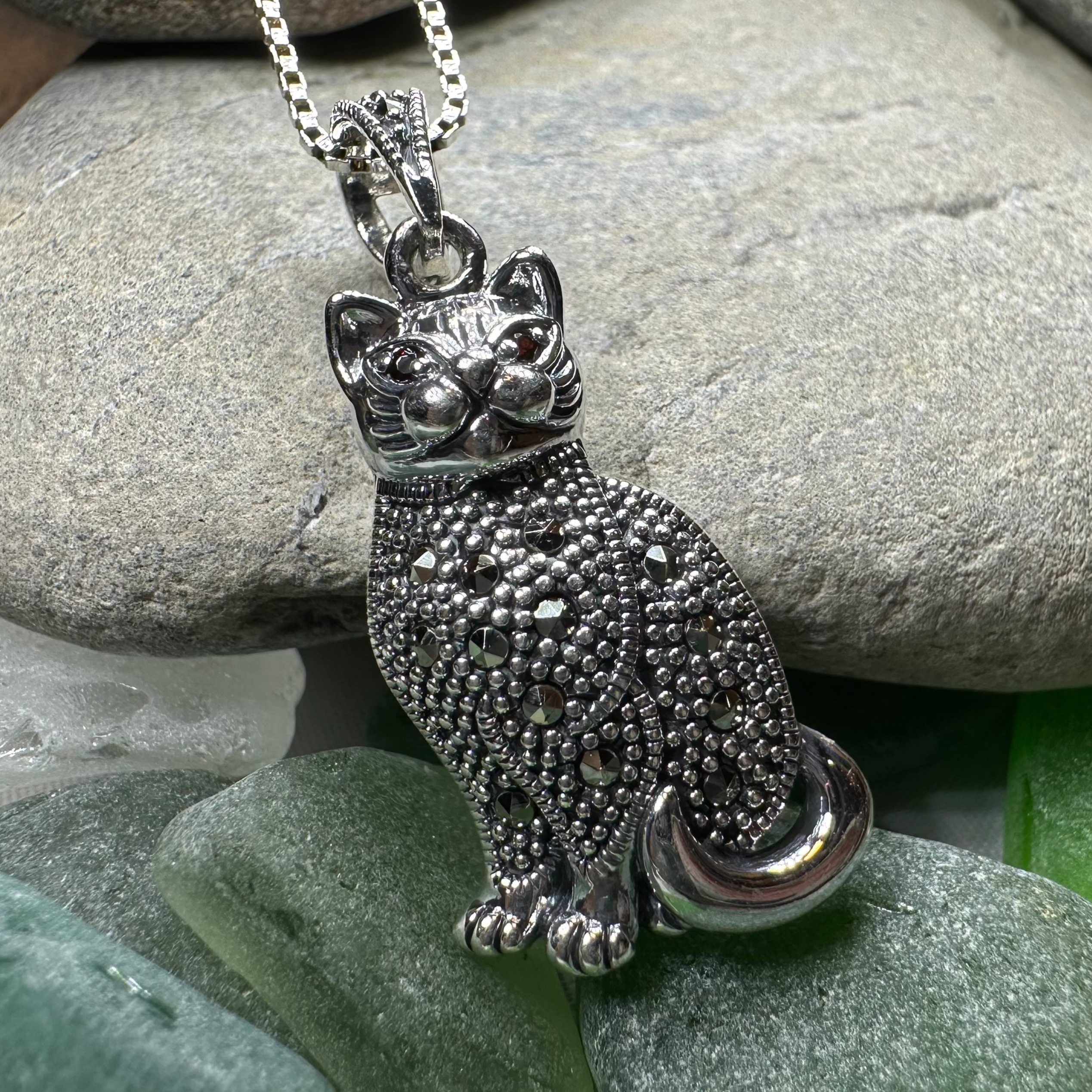 Sitting Pretty Marcasite Cat Necklace