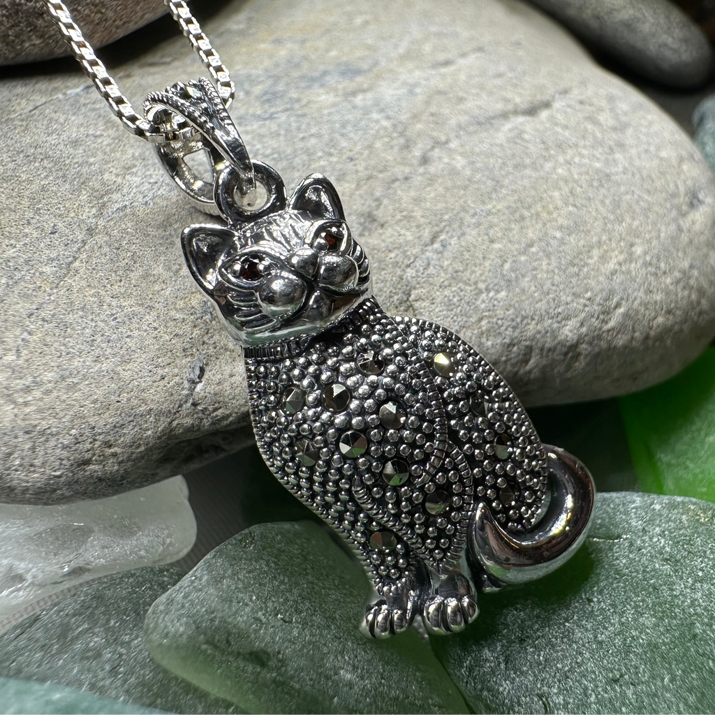Sitting Pretty Marcasite Cat Necklace