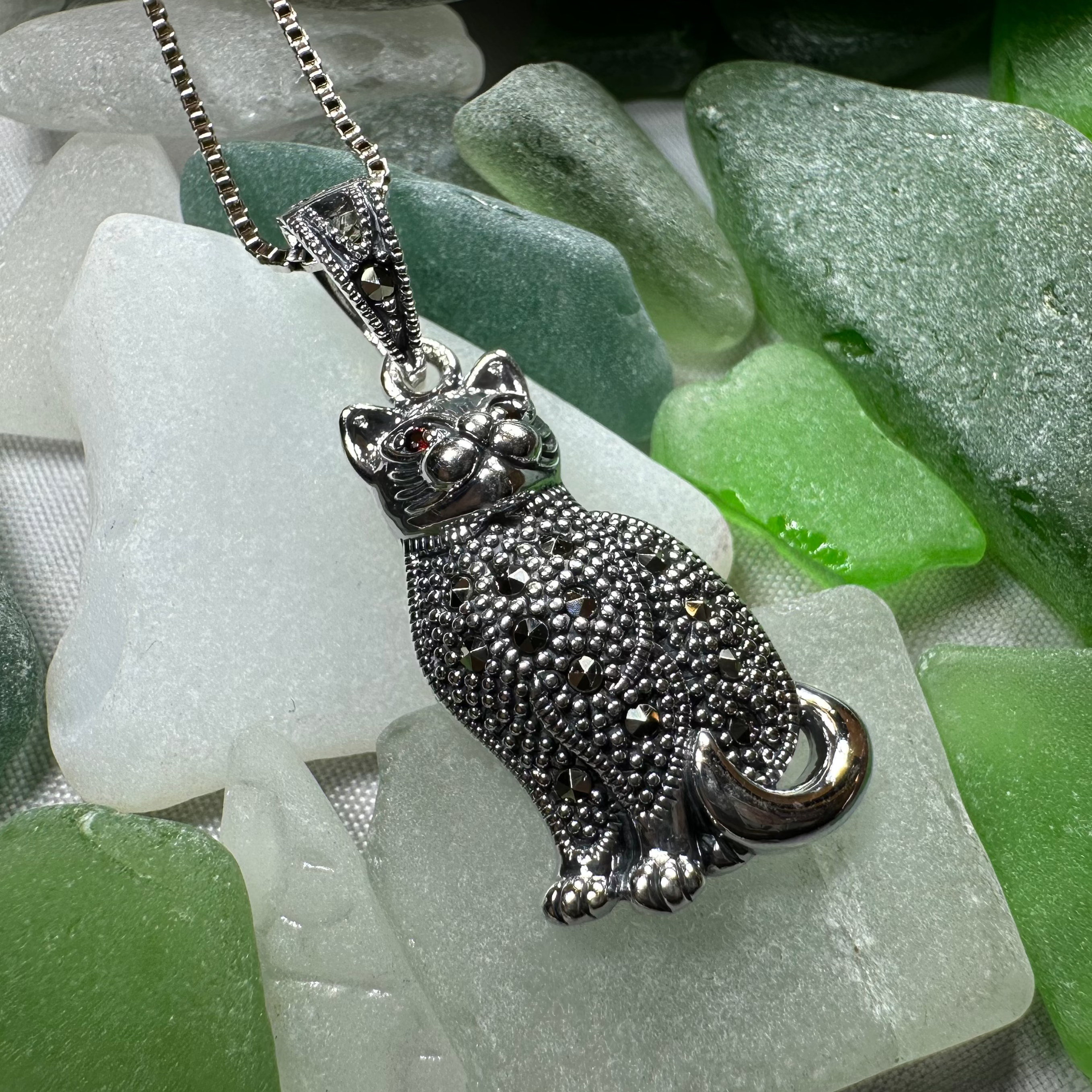 Sitting Pretty Marcasite Cat Necklace