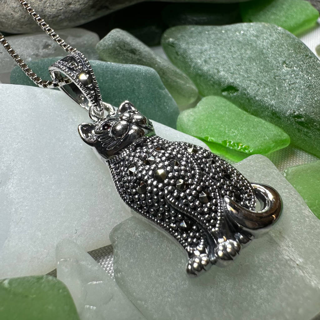 Sitting Pretty Marcasite Cat Necklace