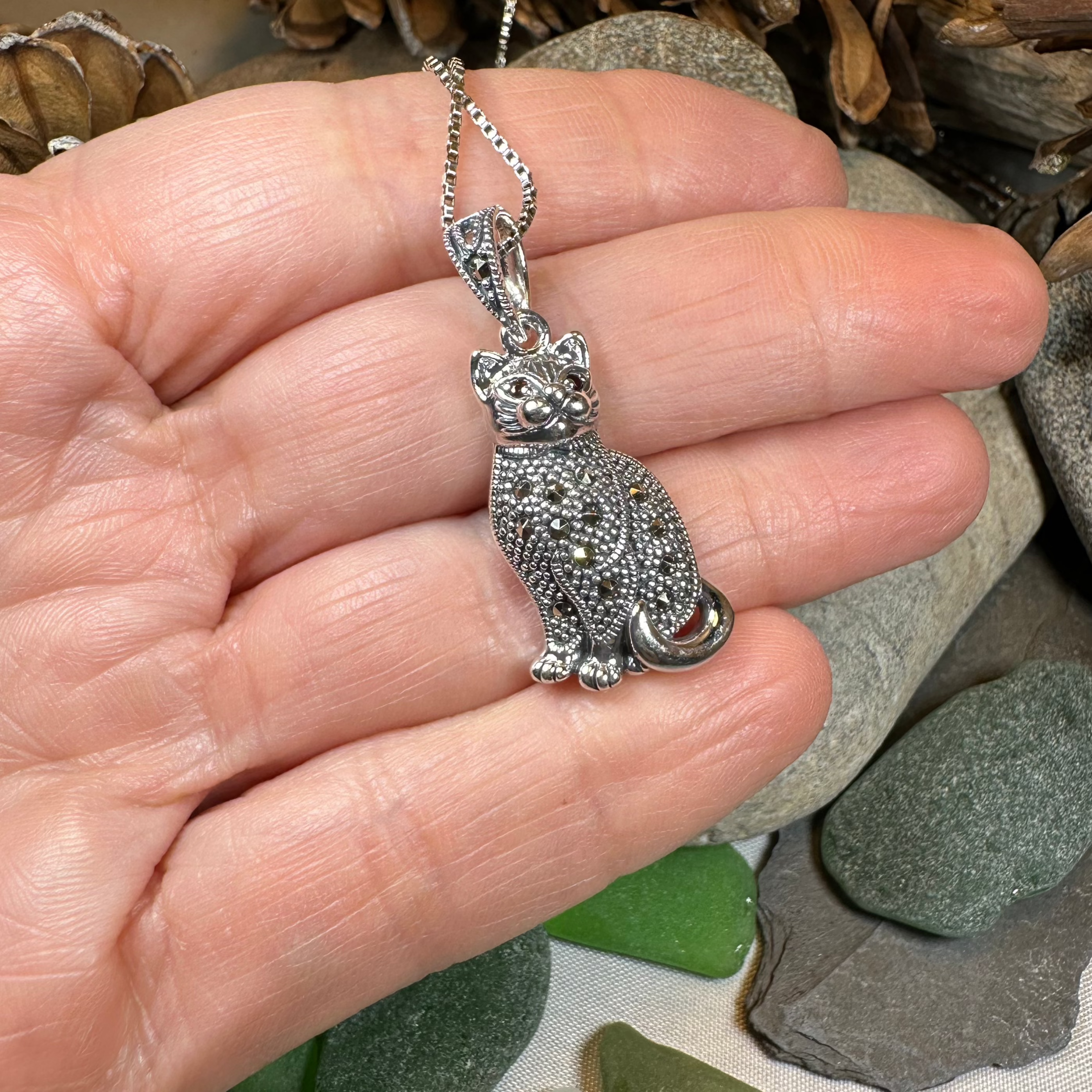 Sitting Pretty Marcasite Cat Necklace