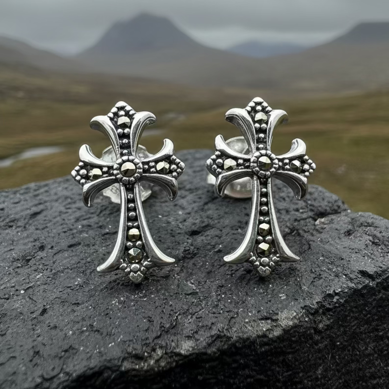 Marcasite Cross Stud Earrings