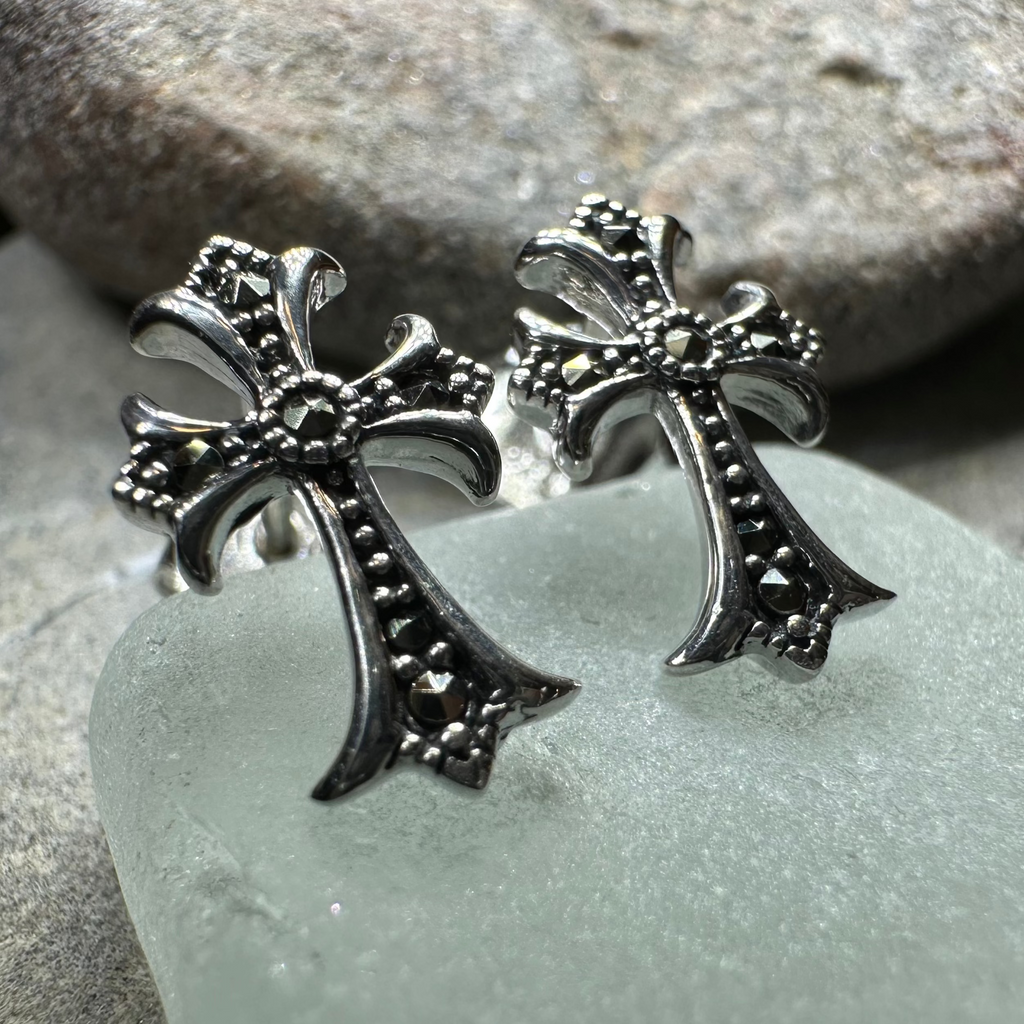 Marcasite Cross Stud Earrings