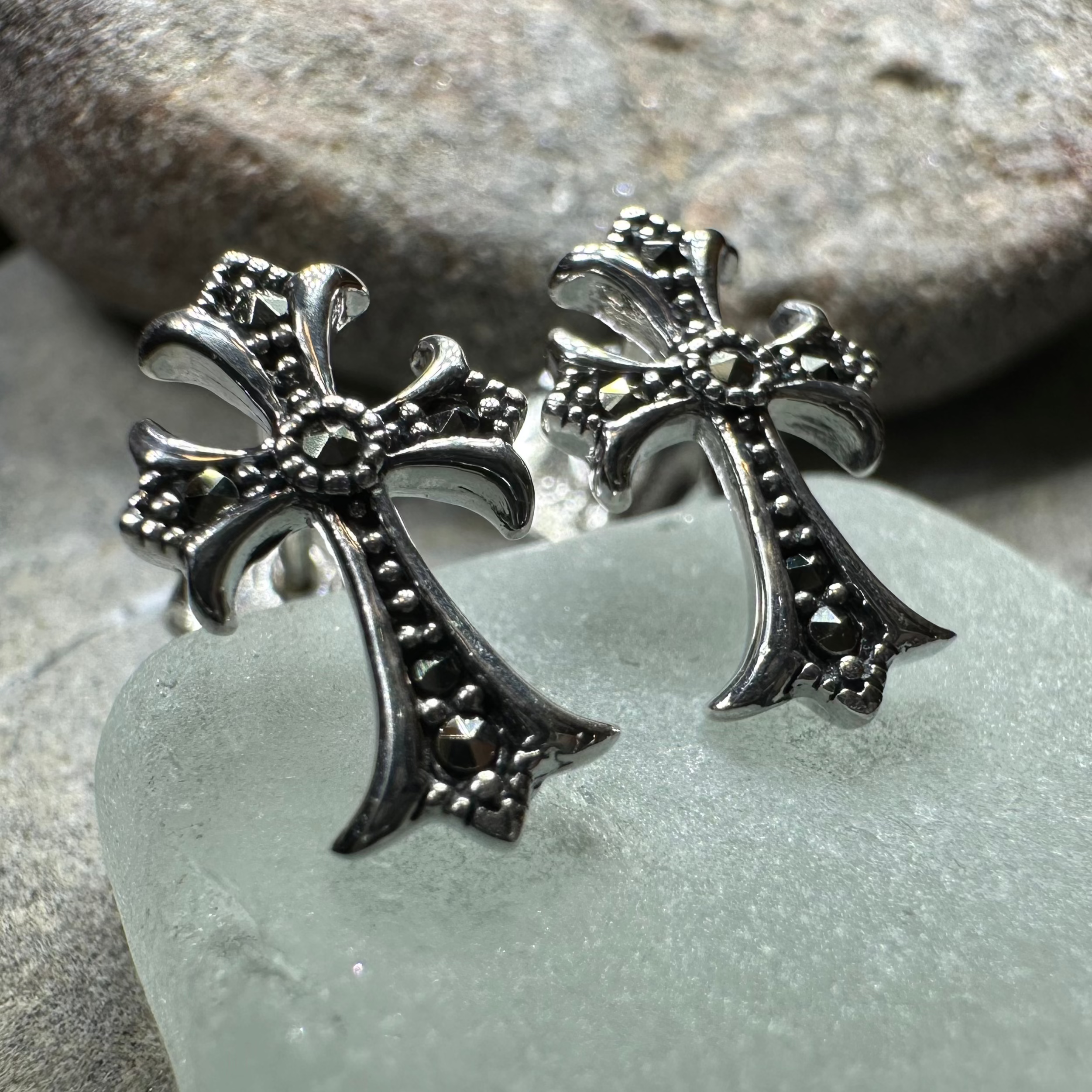Marcasite Cross Stud Earrings
