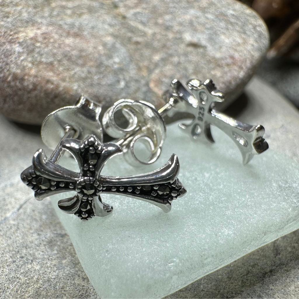 Marcasite Cross Stud Earrings