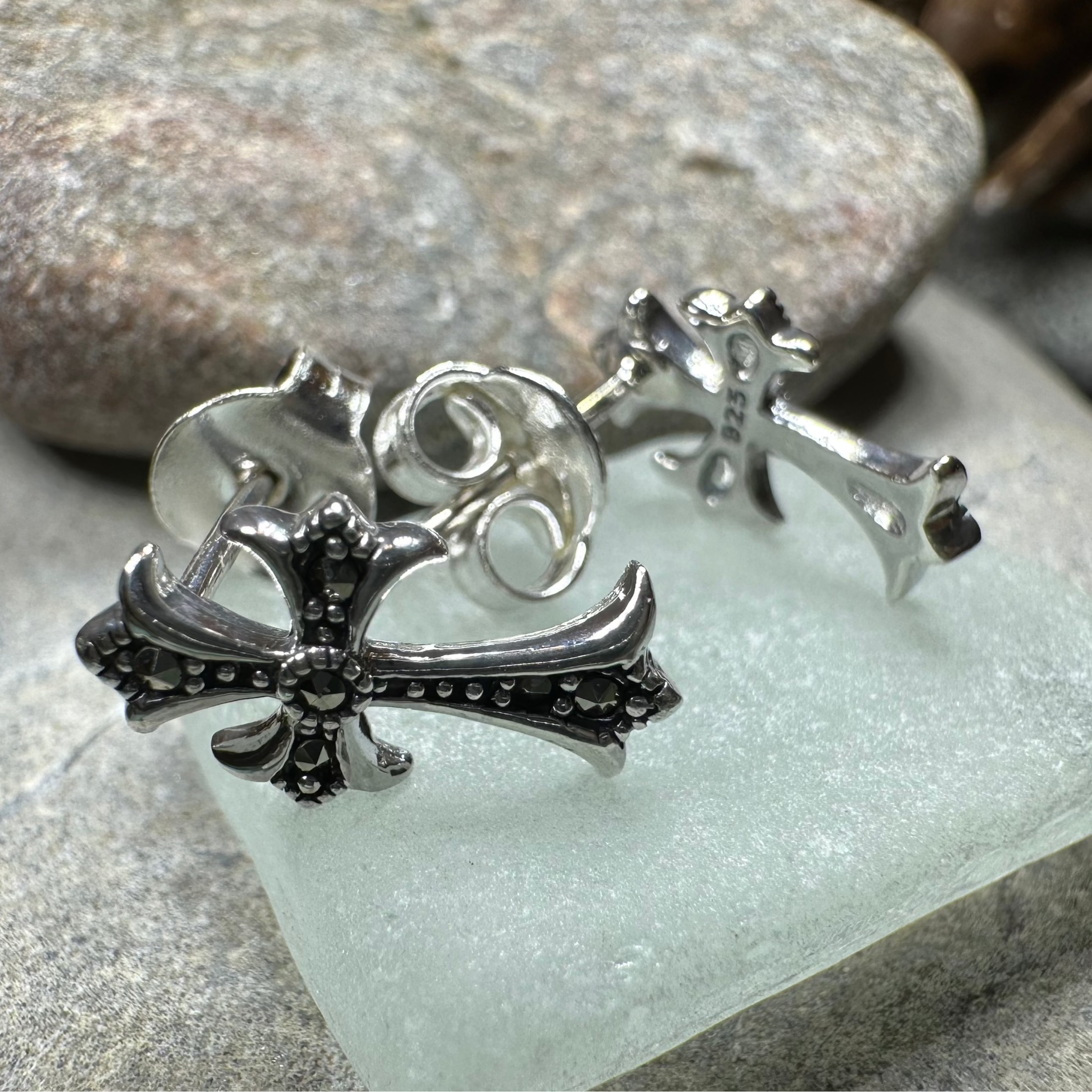 Marcasite Cross Stud Earrings