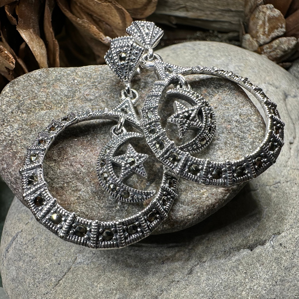 Crescent Moon Marcasite Earrings