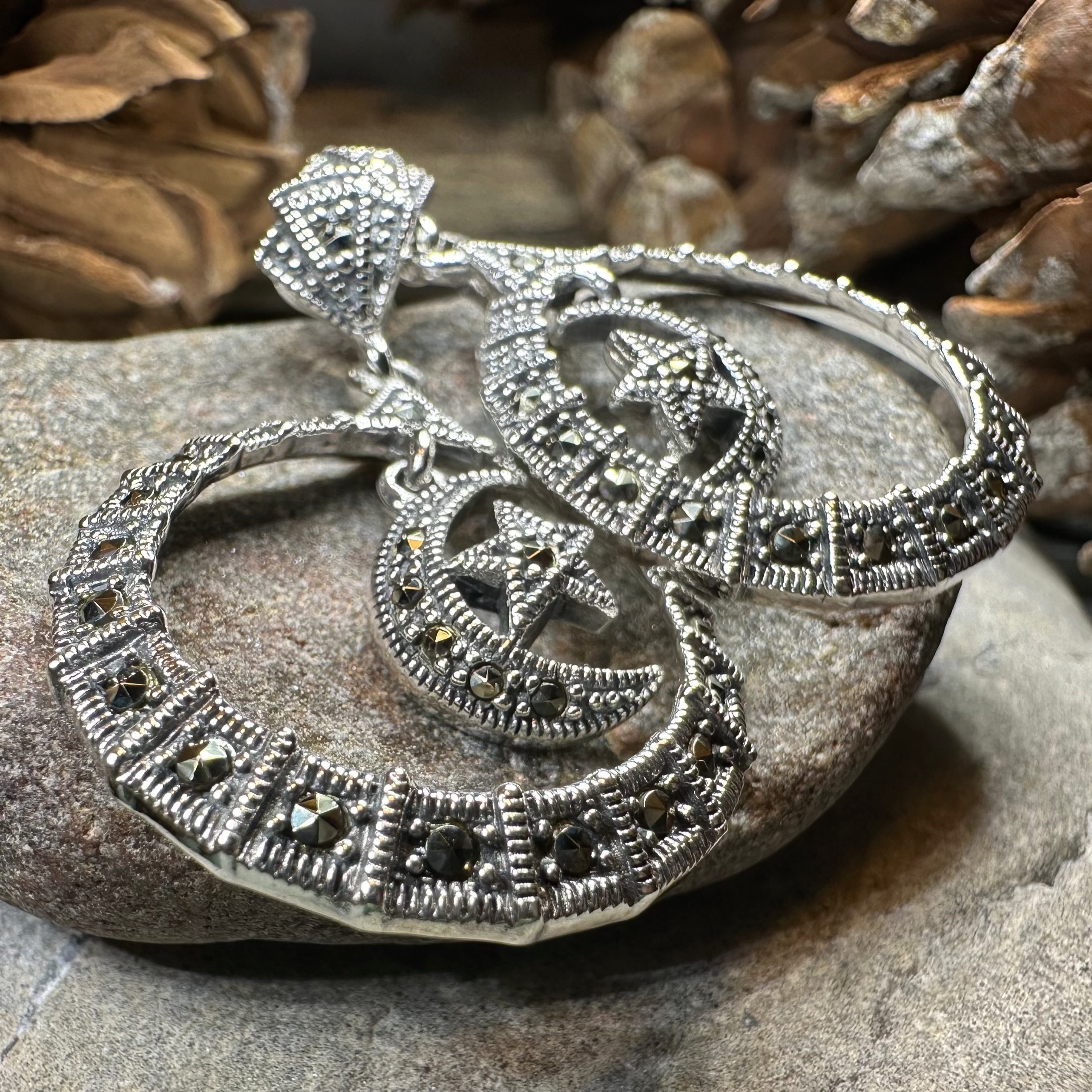Crescent Moon Marcasite Earrings