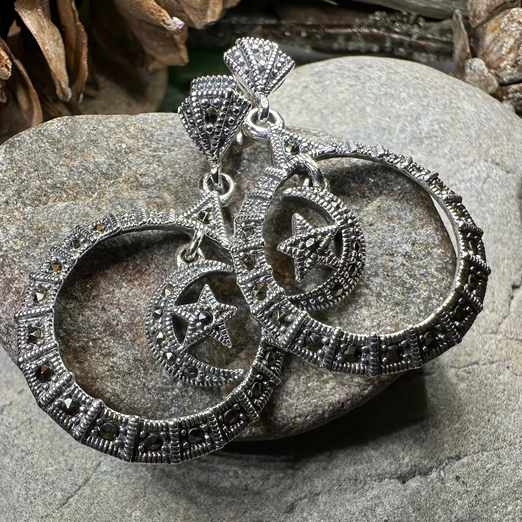 Crescent Moon Marcasite Earrings
