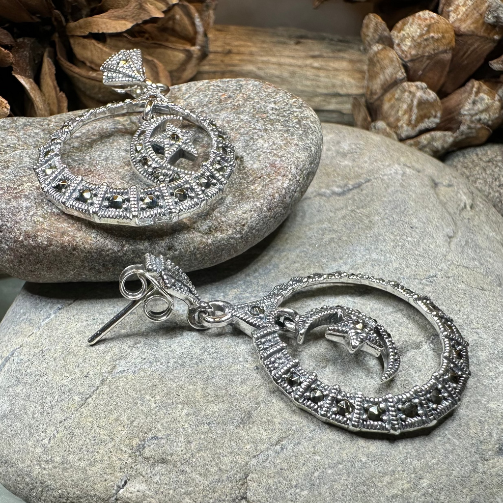 Crescent Moon Marcasite Earrings
