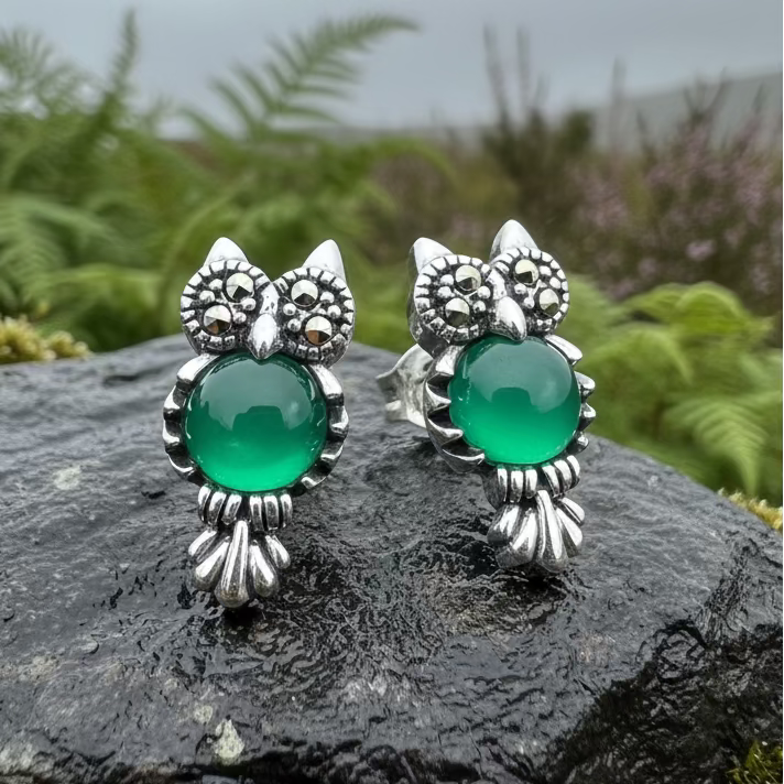Mackenna Owl Marcasite Earrings