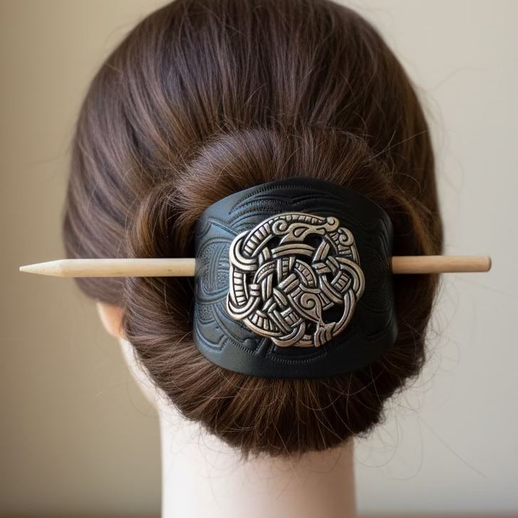 Celtic Shieldmaiden Leather Hair Slide for Women