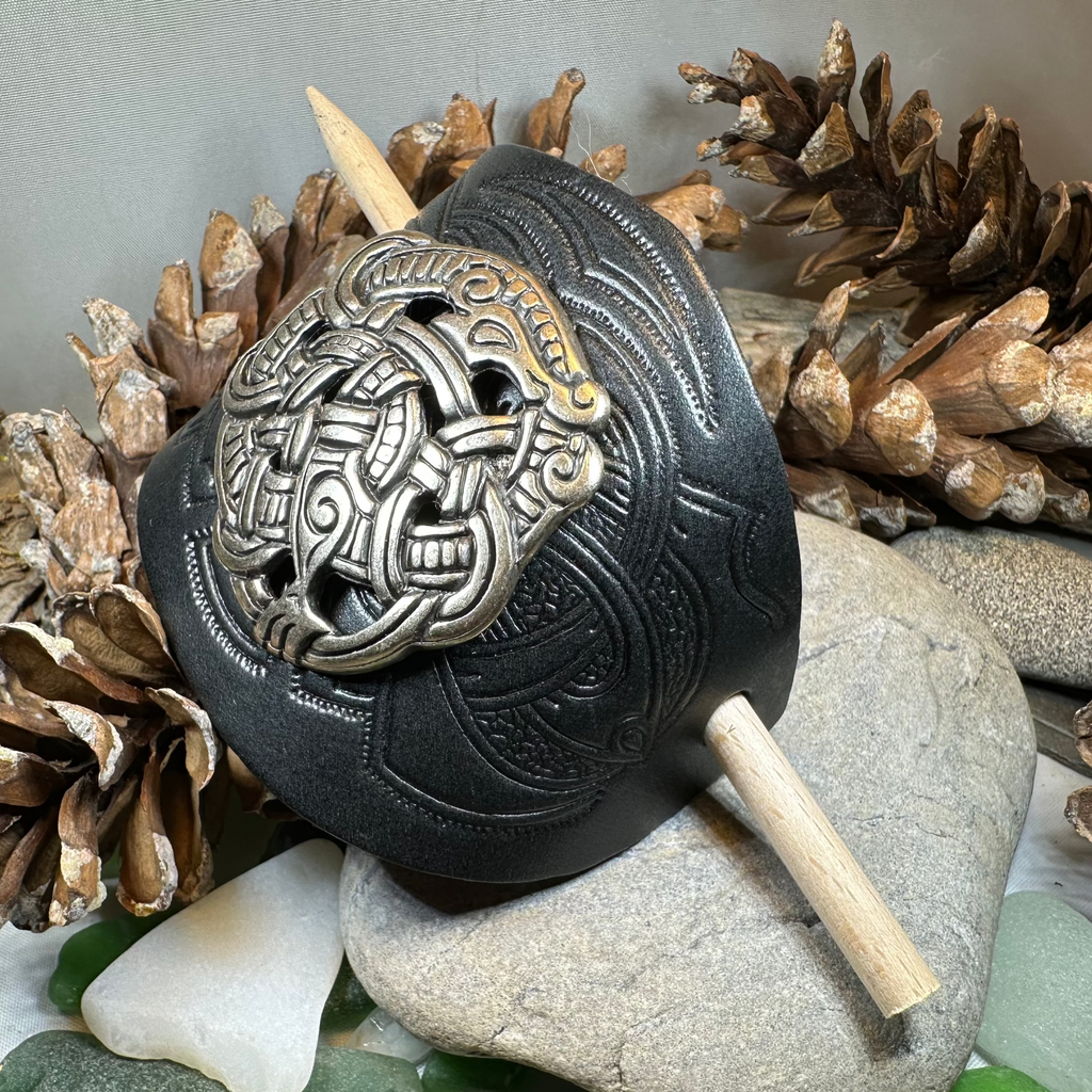 Celtic Shieldmaiden Leather Hair Slide for Women