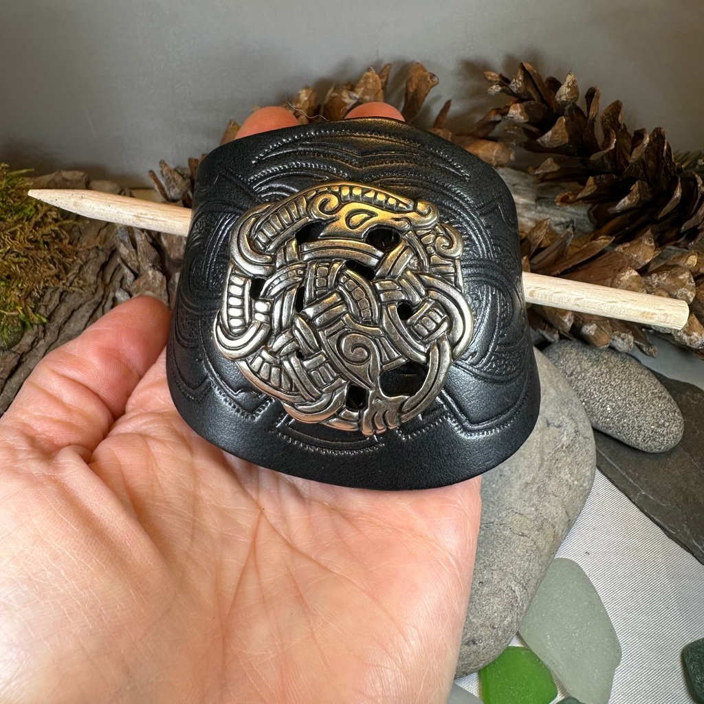Celtic Shieldmaiden Leather Hair Slide for Women