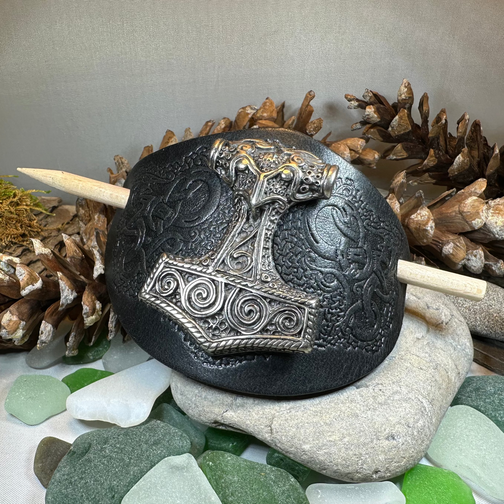 Thor's Hammer Leather Hair Slide for Women