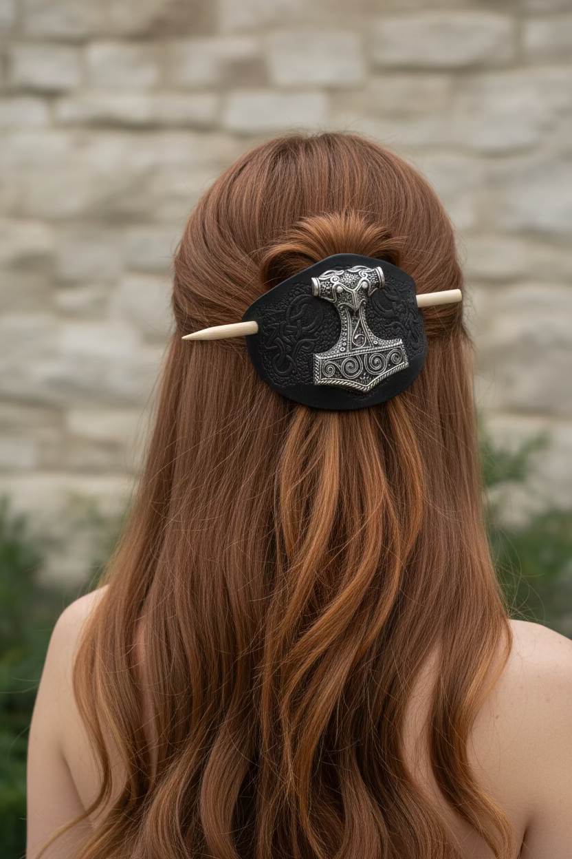 Thor's Hammer Leather Hair Slide for Women