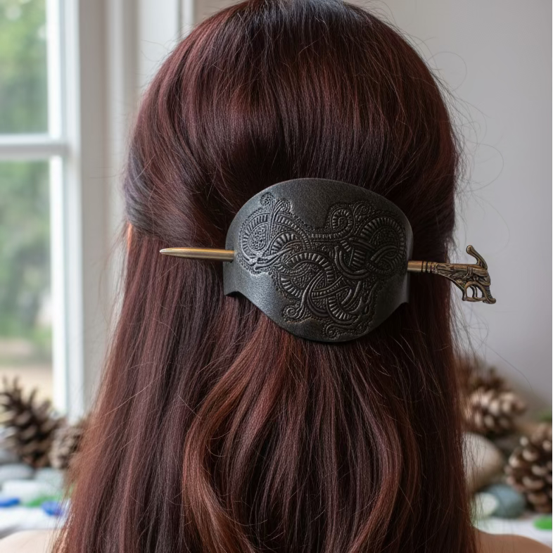 Celtic Dragon Leather Hair Slide for Women