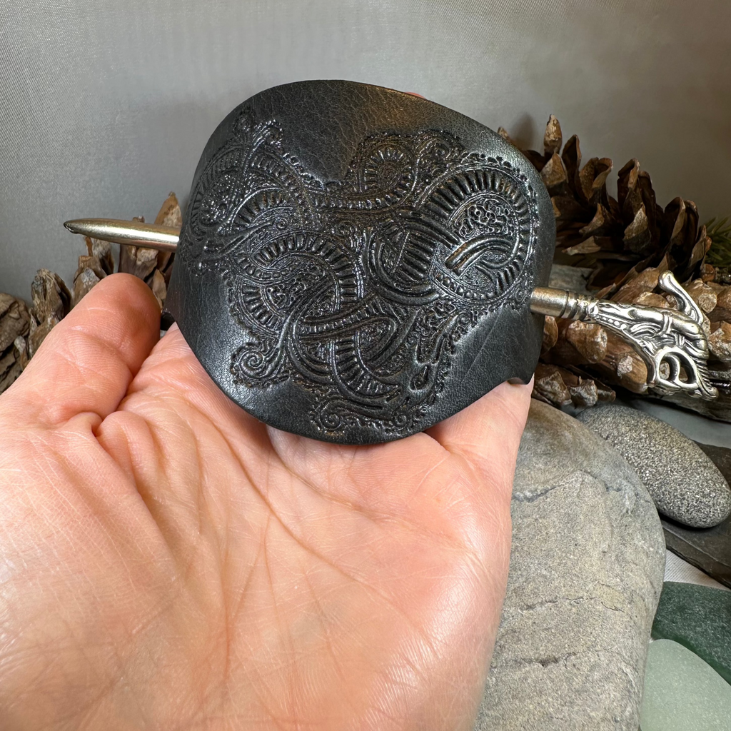 Celtic Dragon Leather Hair Slide for Women