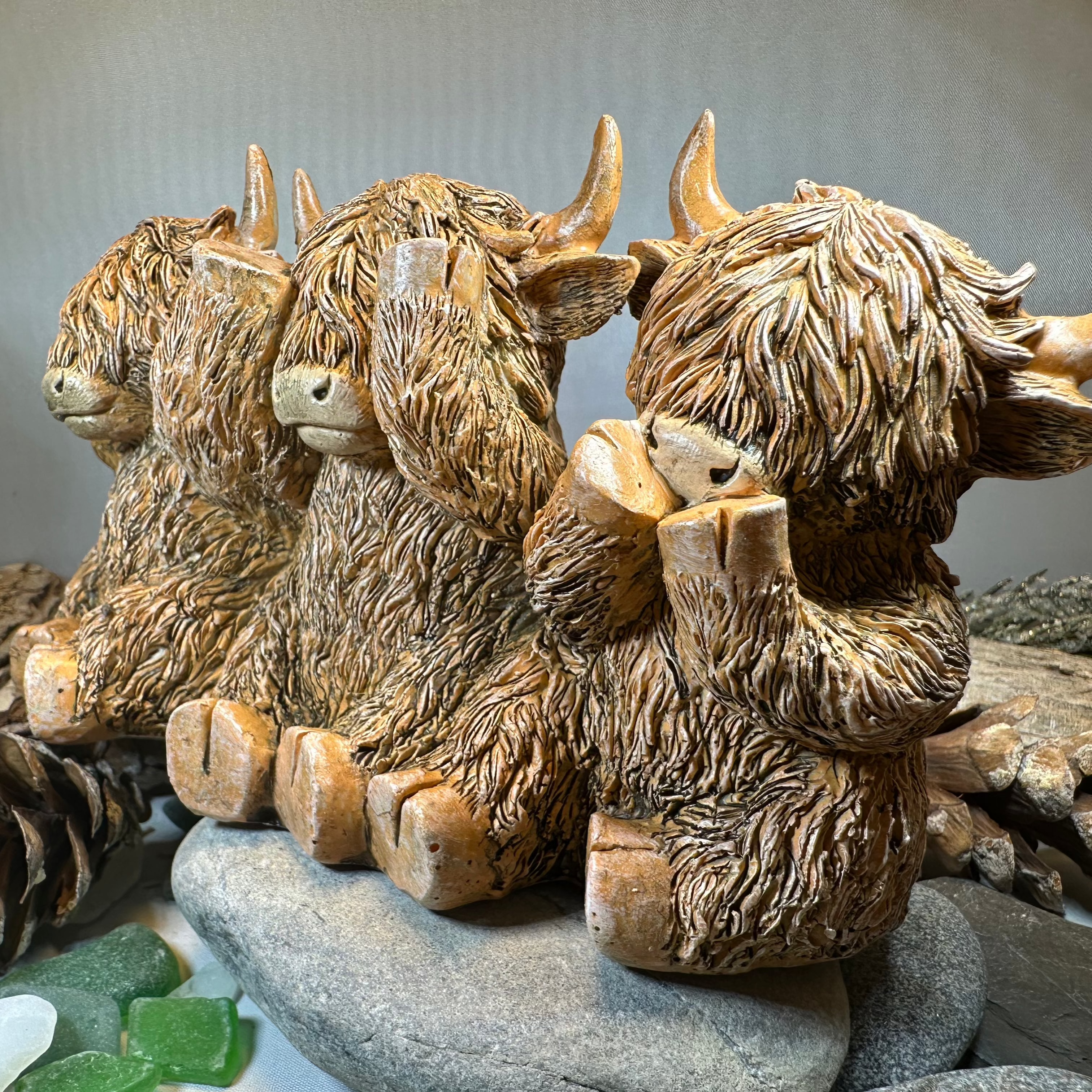 Three Wise Highland Cows Figurine