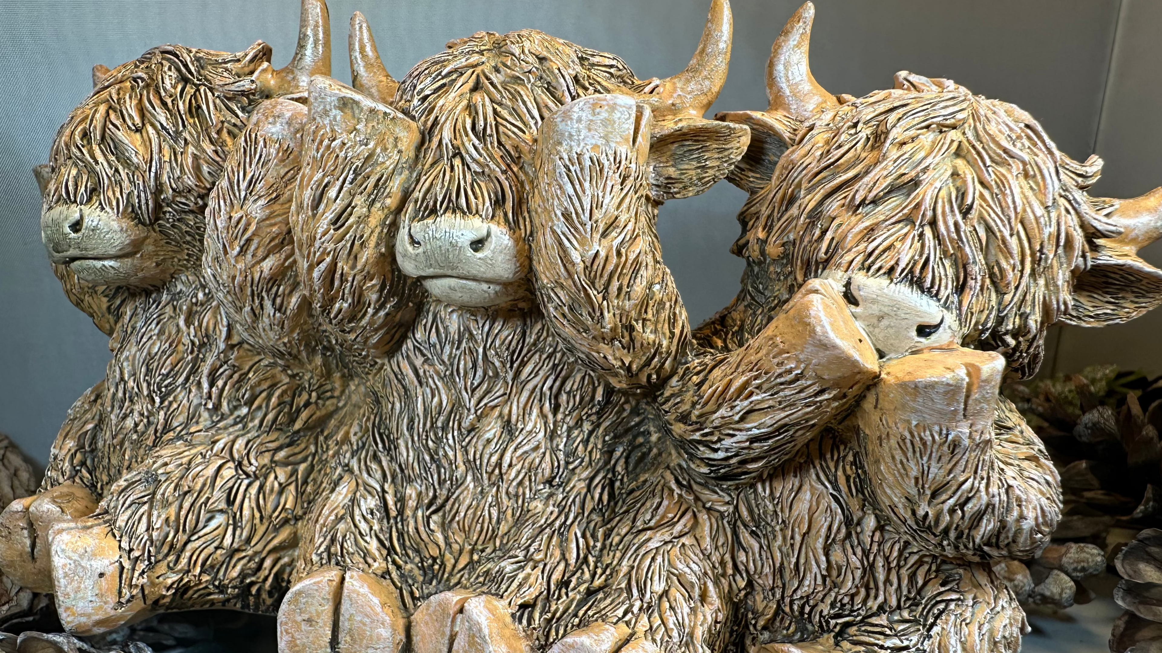 Three Wise Highland Cows Figurine