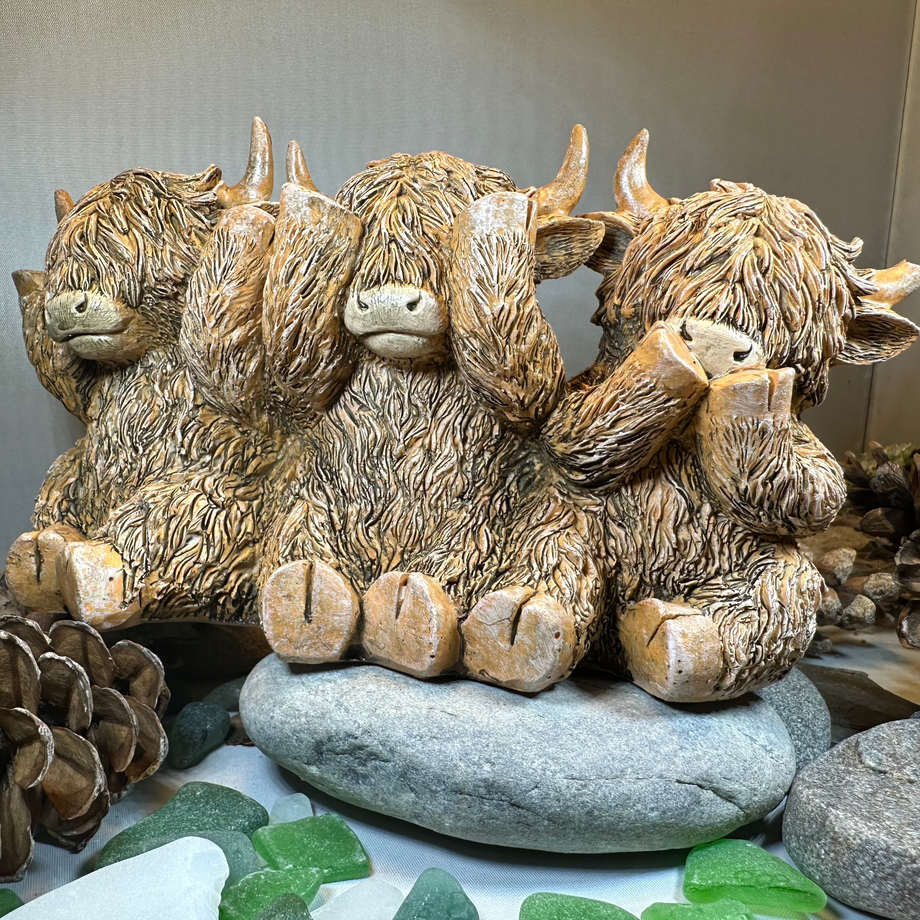 Three Wise Highland Cows Figurine