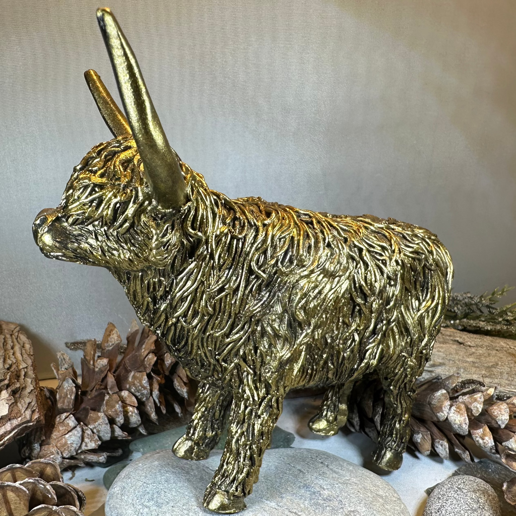 Large Golden Highland Cow Figurine