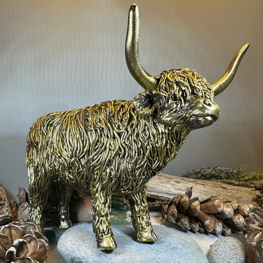 Large Golden Highland Cow Figurine