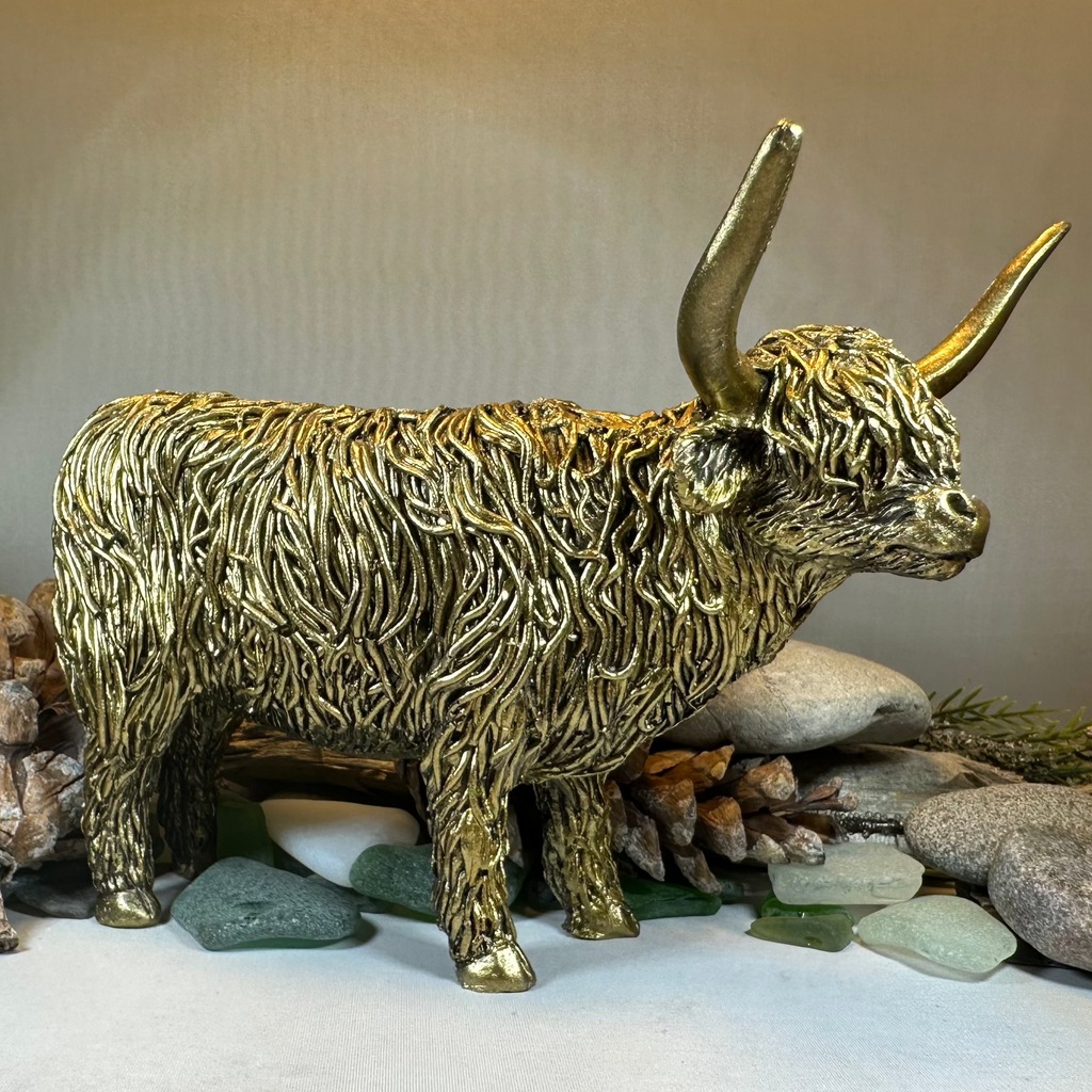Large Golden Highland Cow Figurine