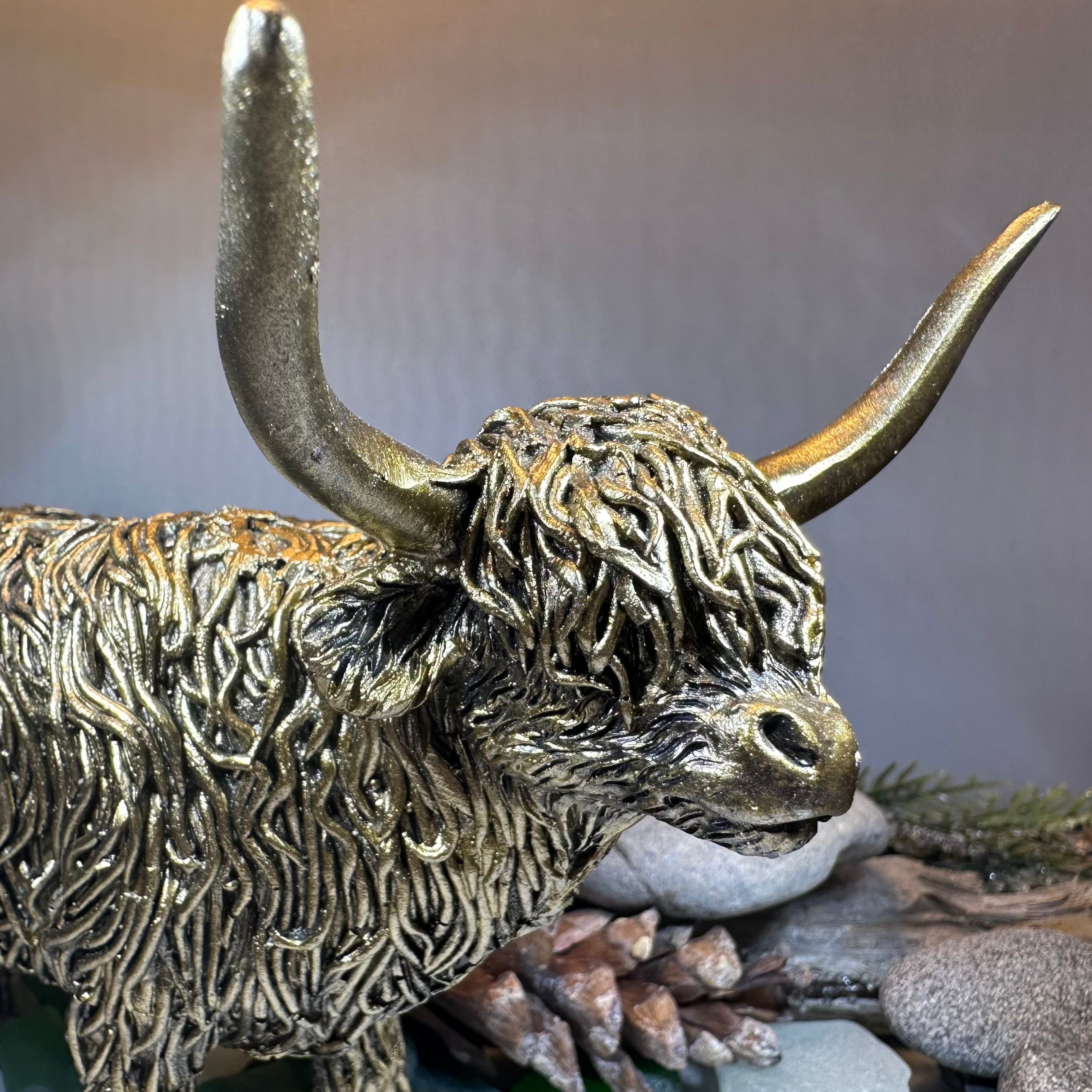Large Golden Highland Cow Figurine