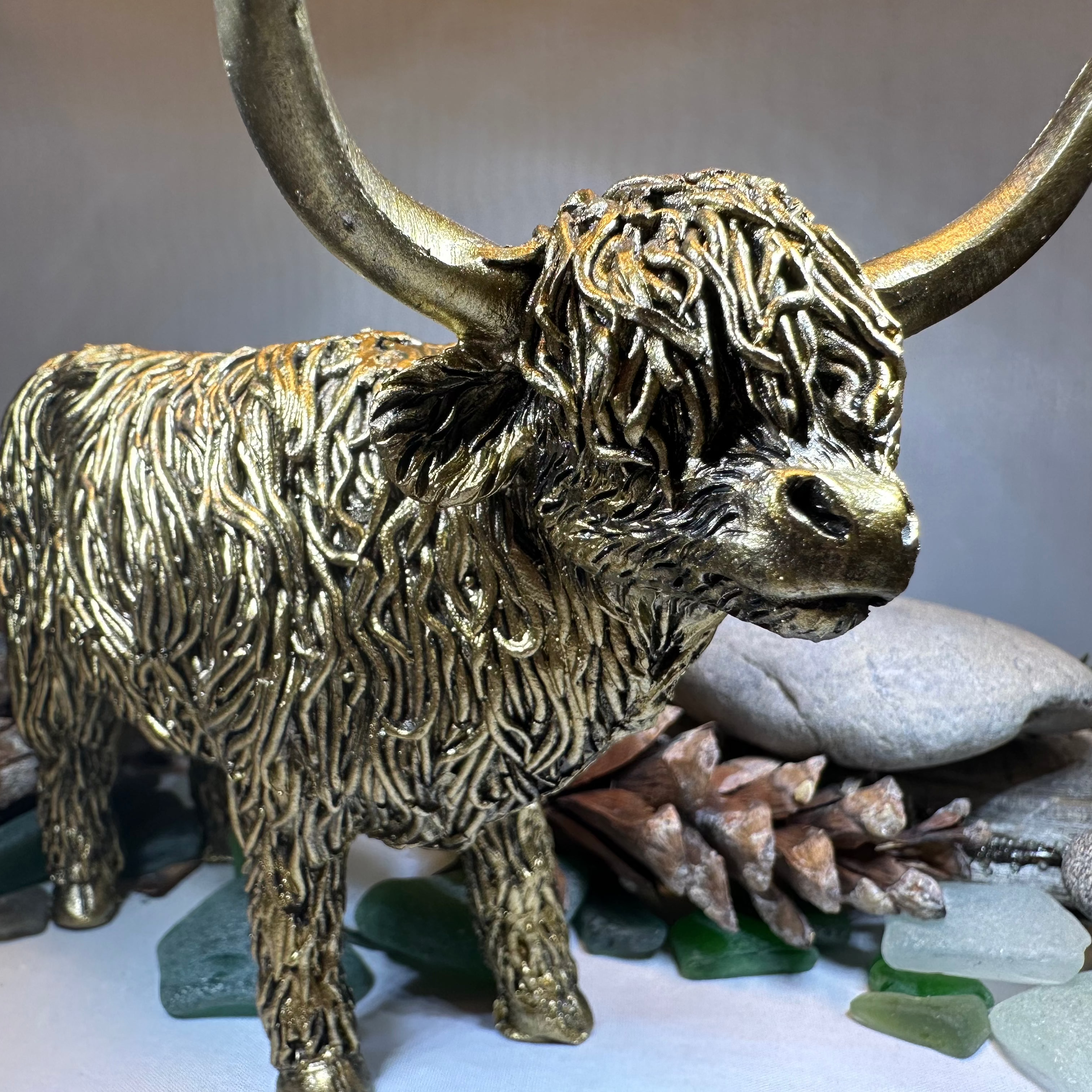 Large Golden Highland Cow Figurine