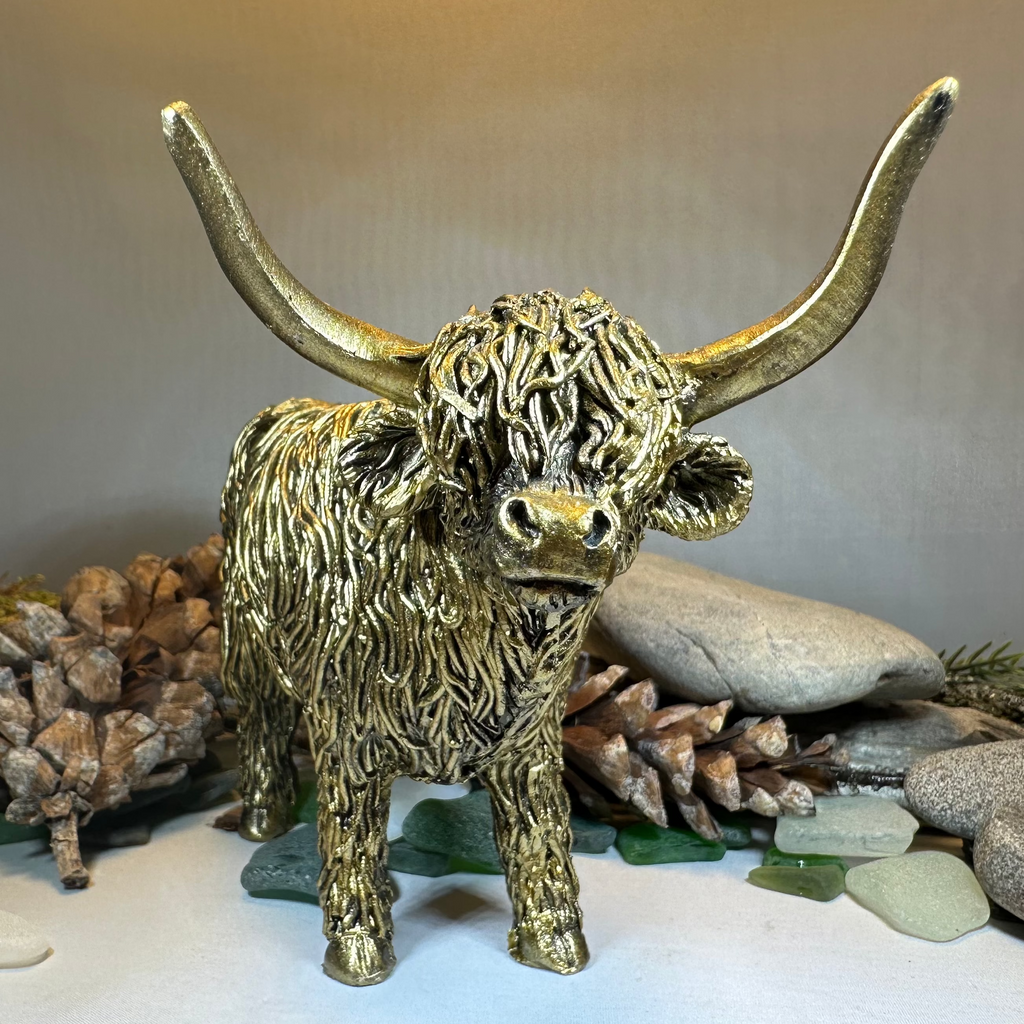 Large Golden Highland Cow Figurine