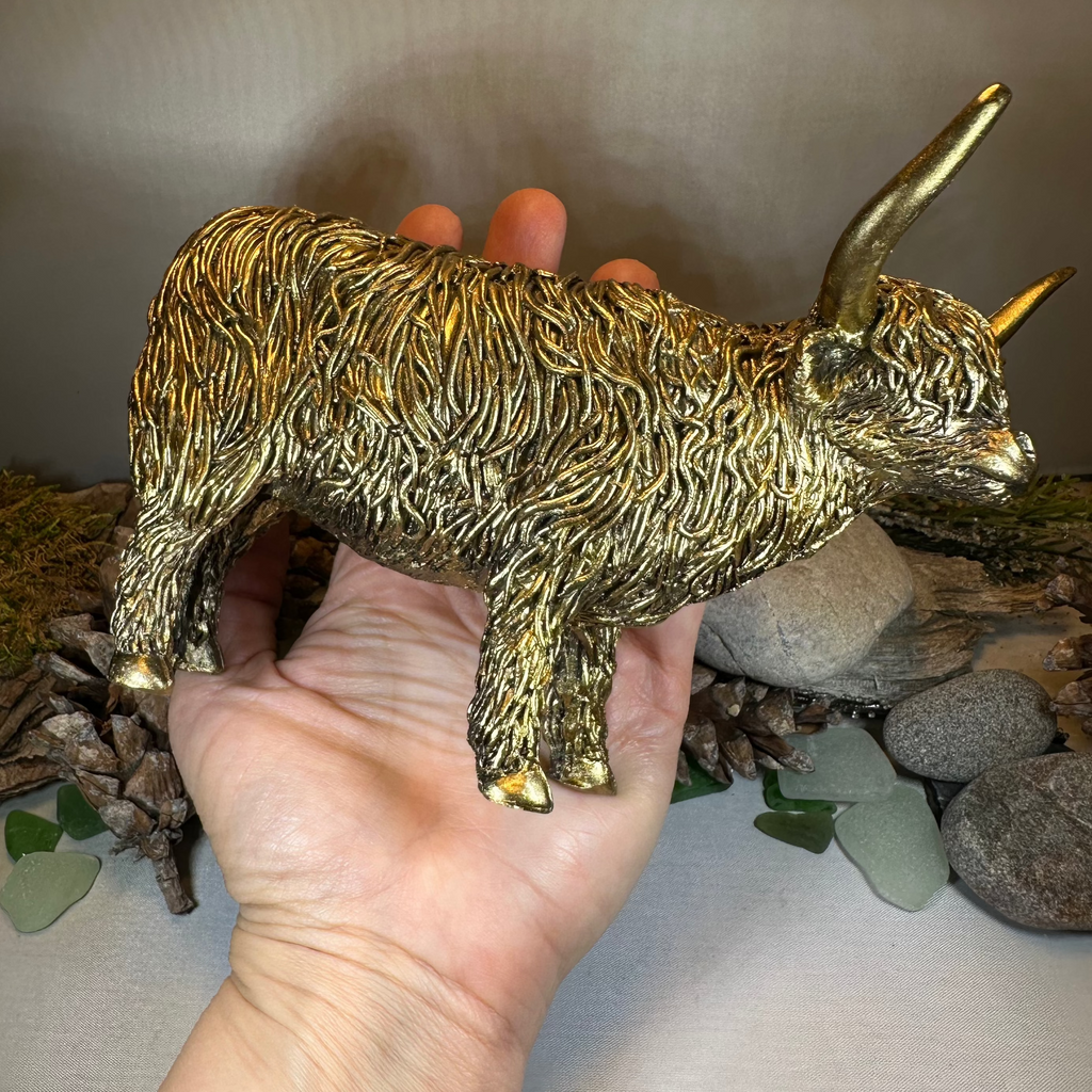 Large Golden Highland Cow Figurine