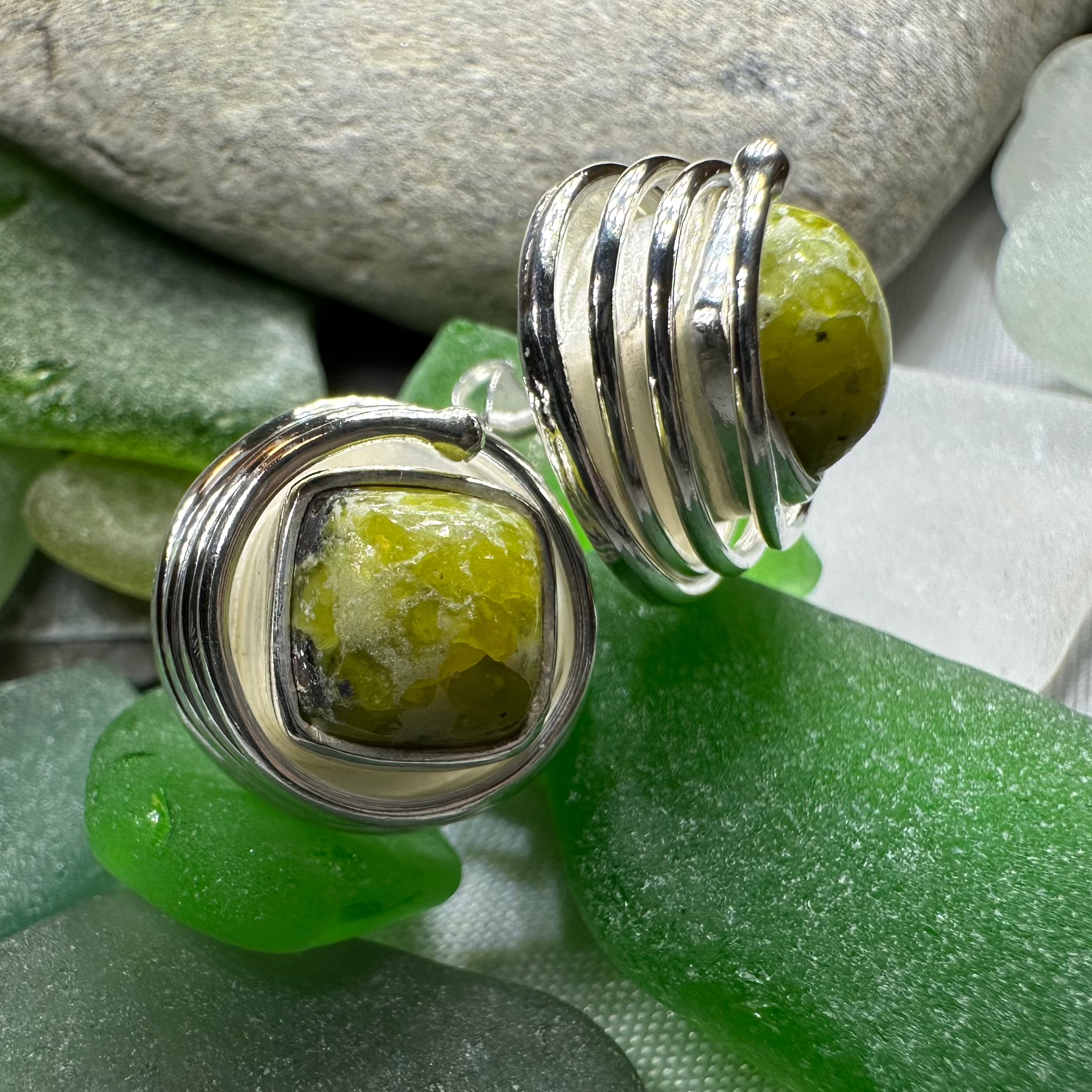 Connemara Marble Celtic Spiral Post Earrings