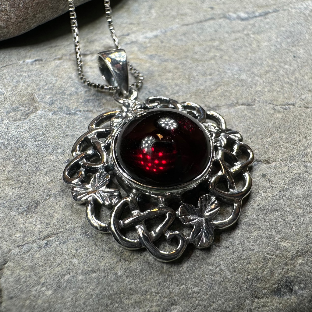 Elena Irish Shamrock Garnet Necklace