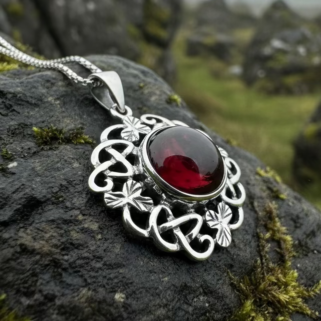 Elena Irish Shamrock Garnet Necklace