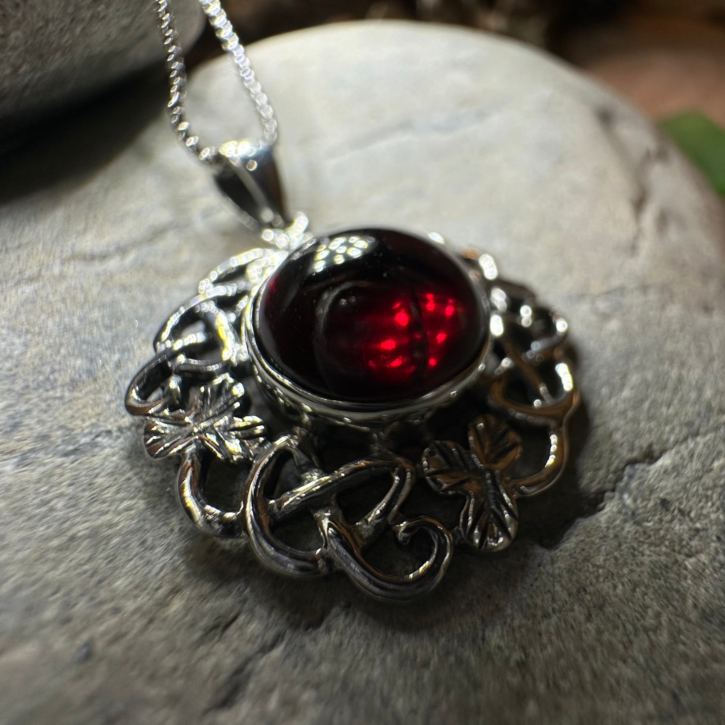 Elena Irish Shamrock Garnet Necklace