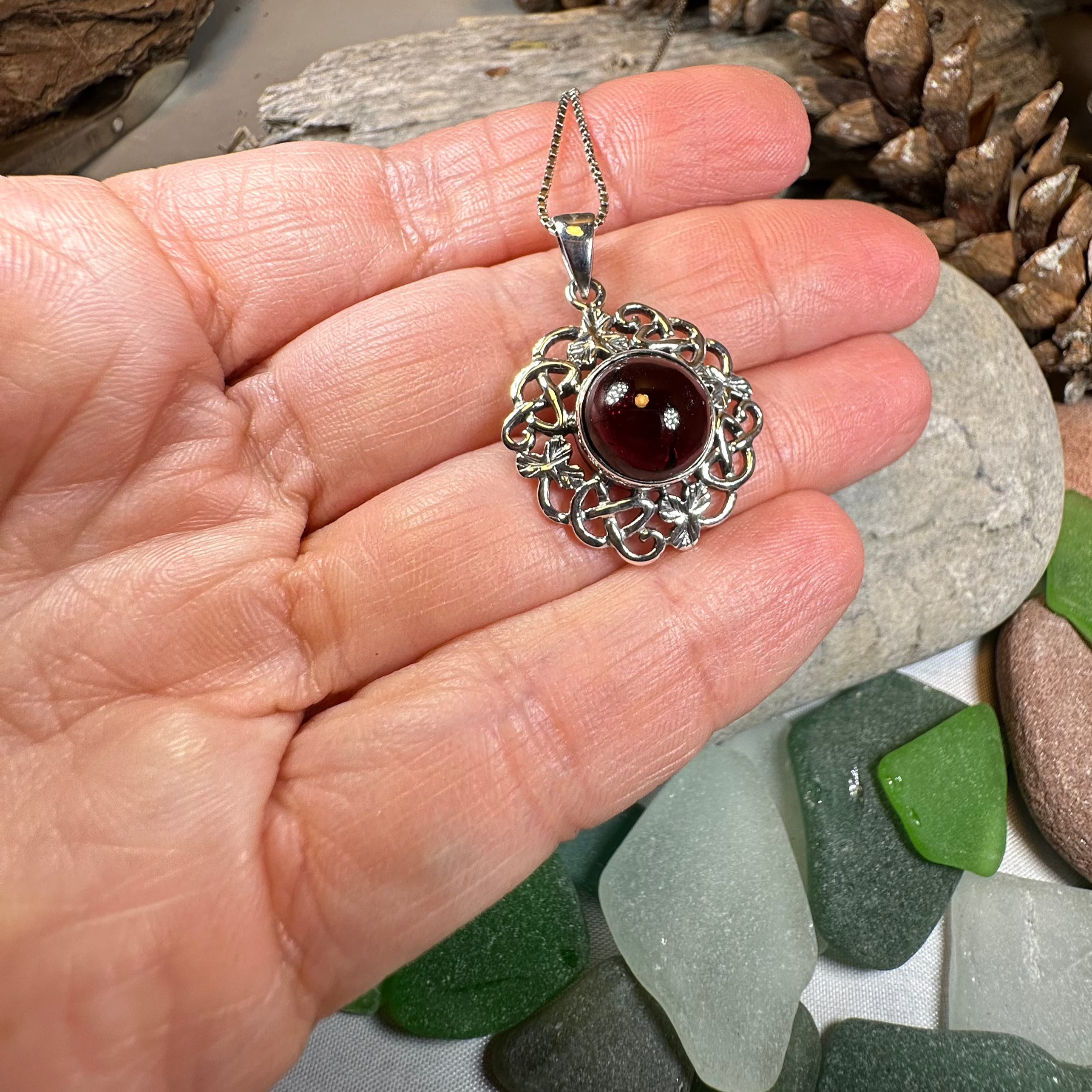 Elena Irish Shamrock Garnet Necklace