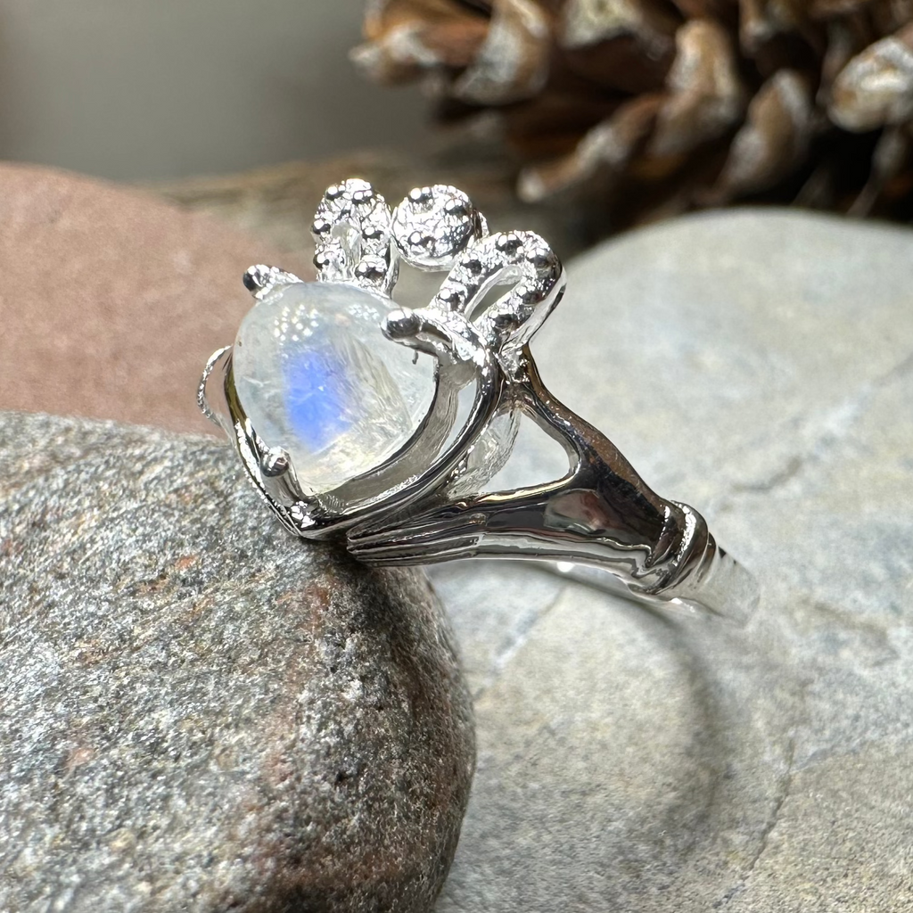 Cherish Moonstone Claddagh Ring in Sterling Silver