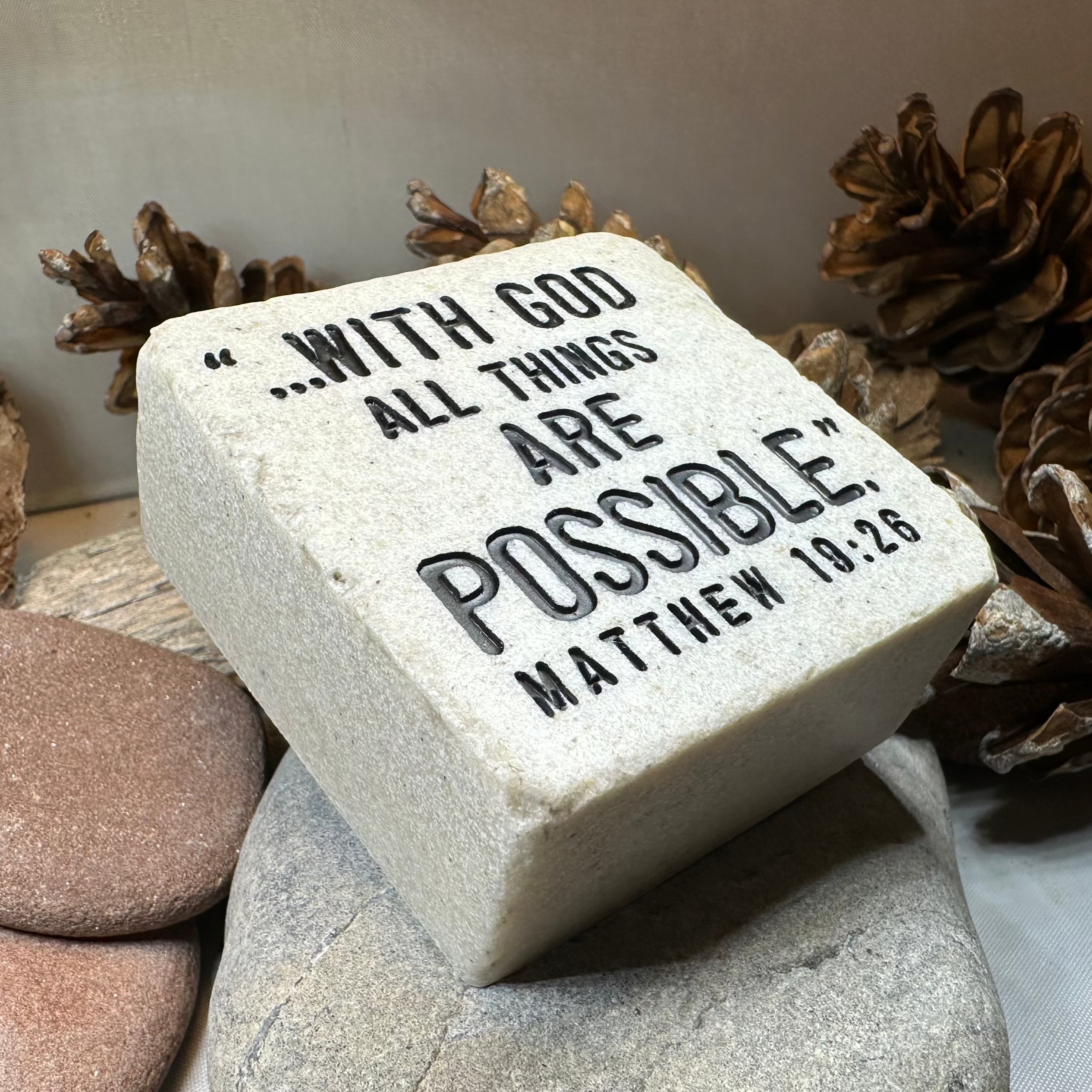 With God Bible Quote Standing Stone