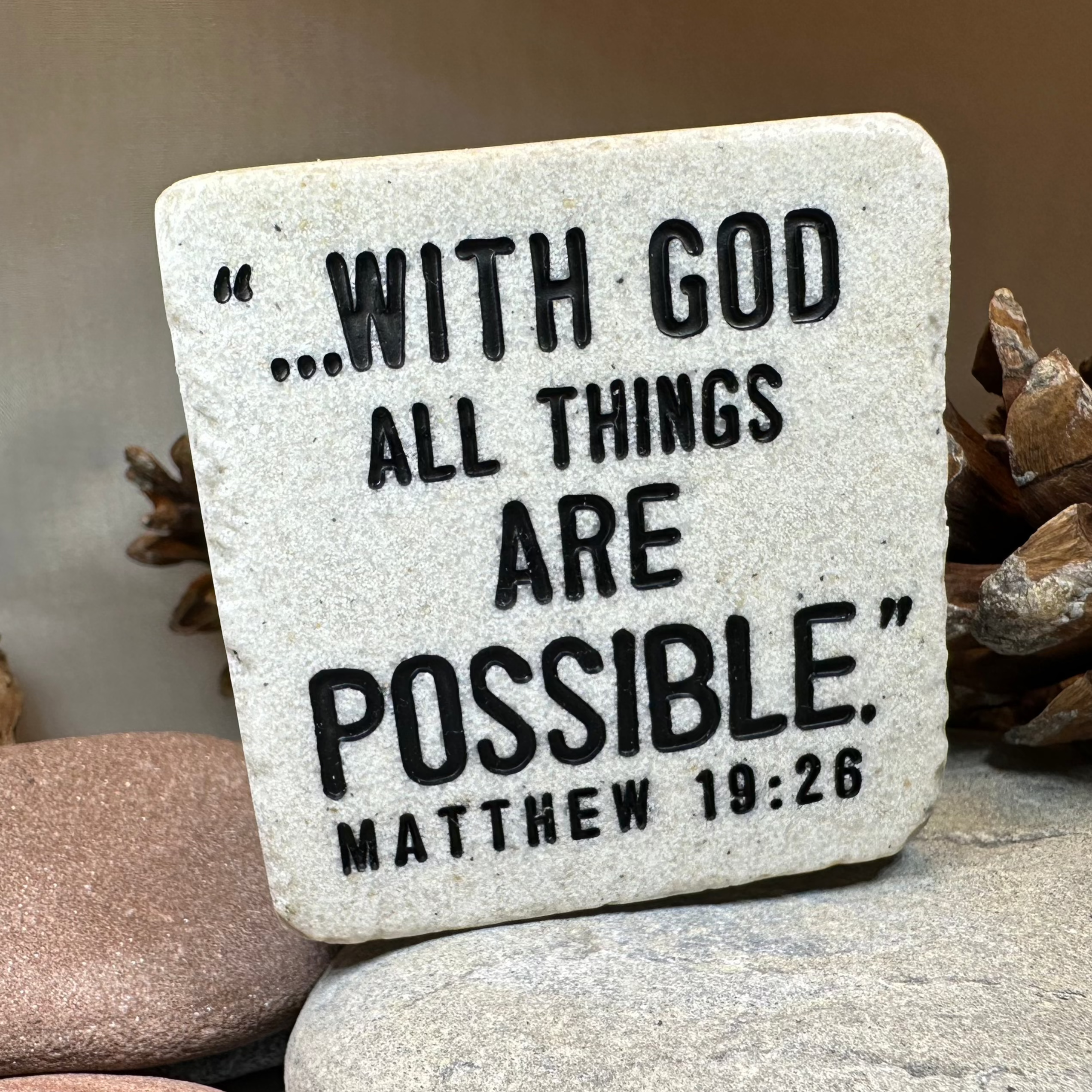 With God Bible Quote Standing Stone