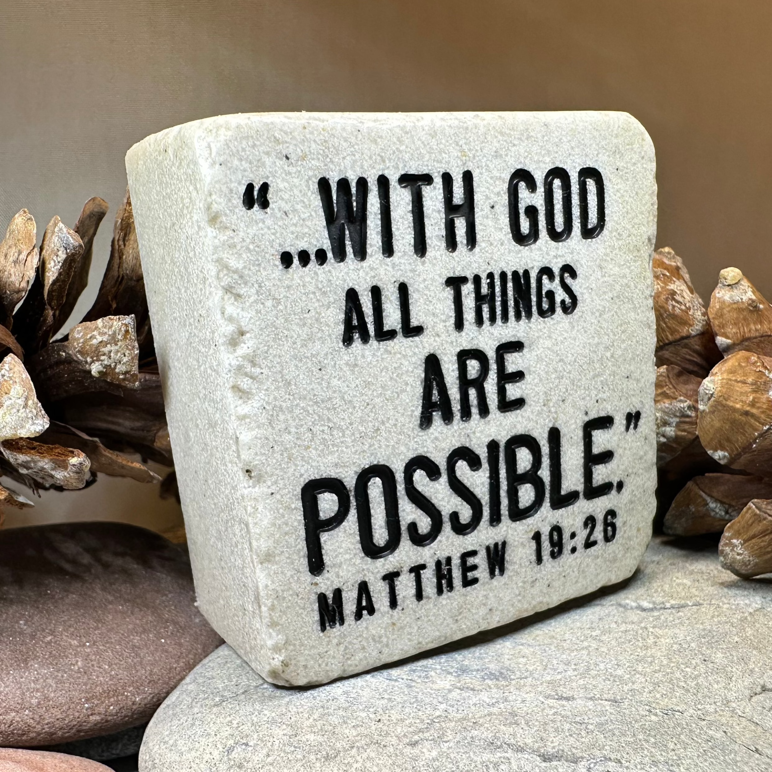 With God Bible Quote Standing Stone