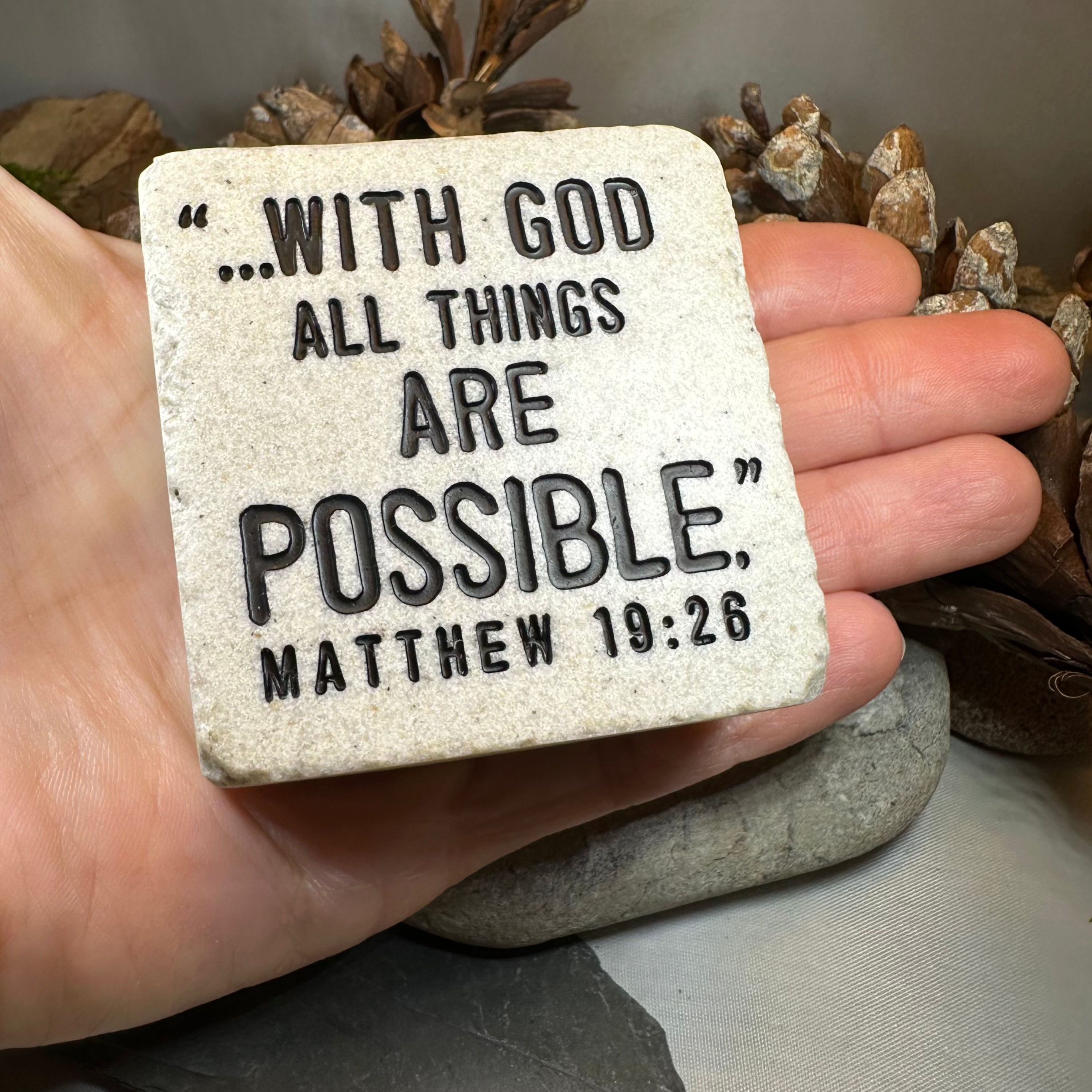 With God Bible Quote Standing Stone