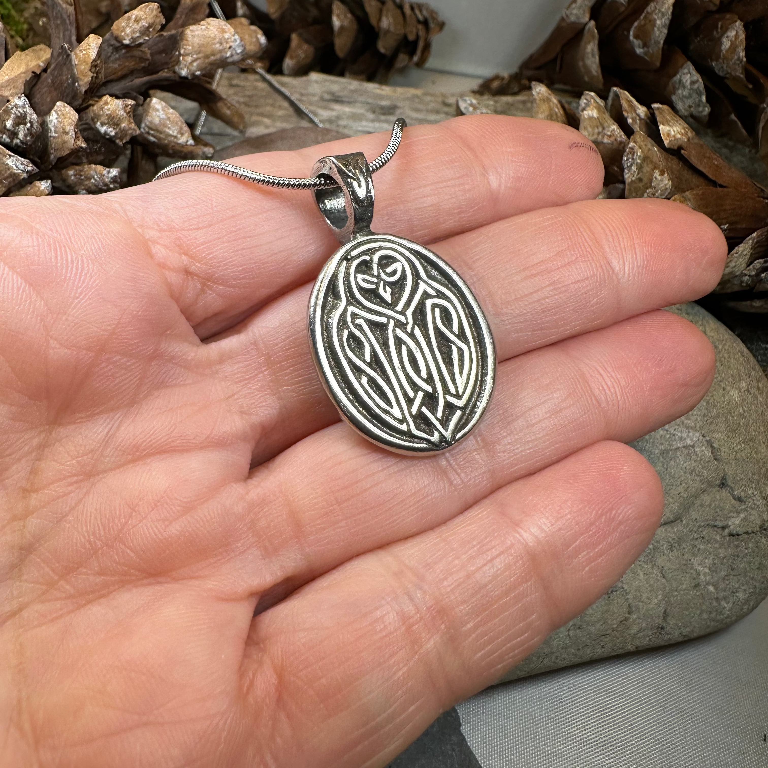 Celtic Owl Pewter Necklace