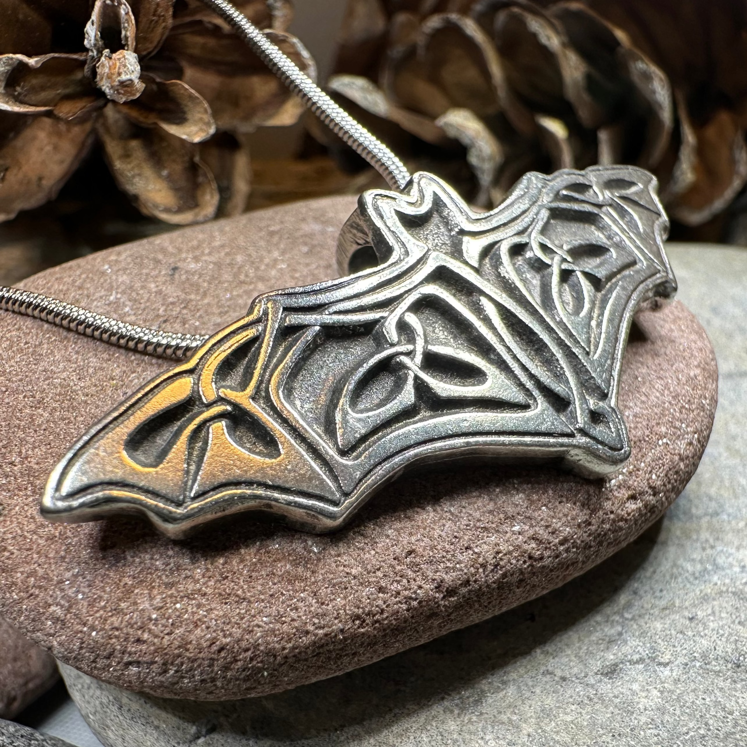 Celtic Bat Pewter Necklace