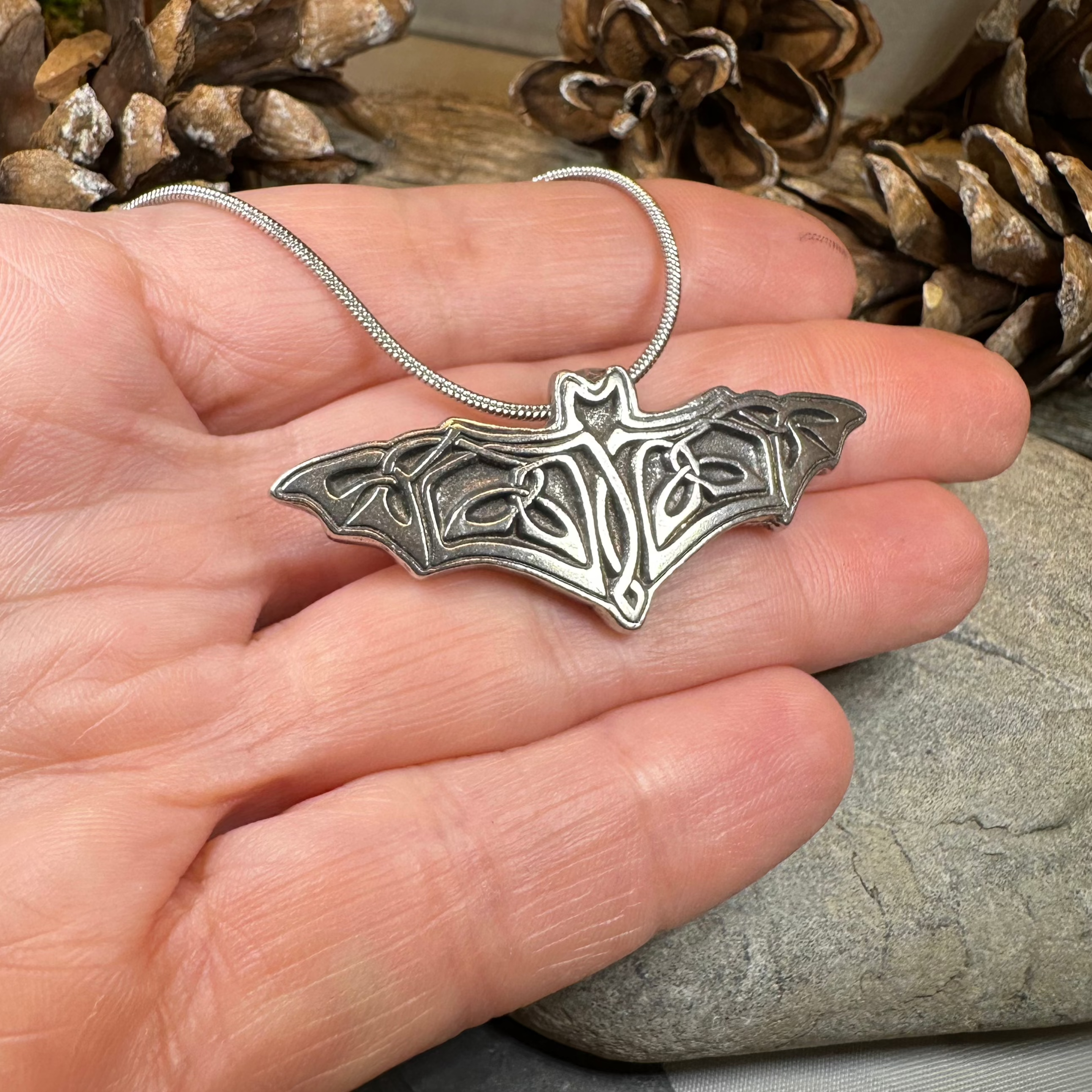 Celtic Bat Pewter Necklace