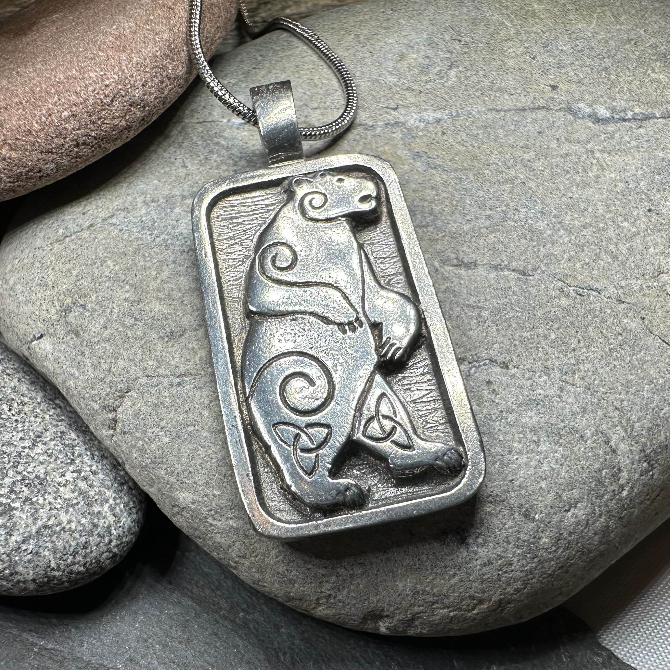 Celtic Spiral Bear Pewter Necklace